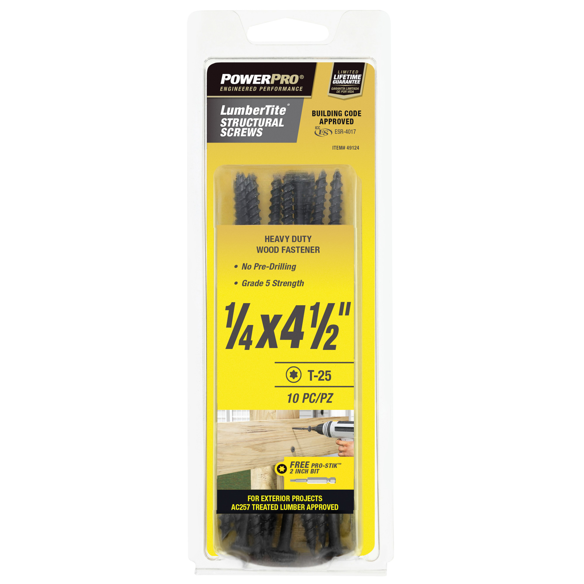 Power Pro Black Lumber-Tite Structural Screws (1/4 in. x 4-1/2 in.) - 10 pc