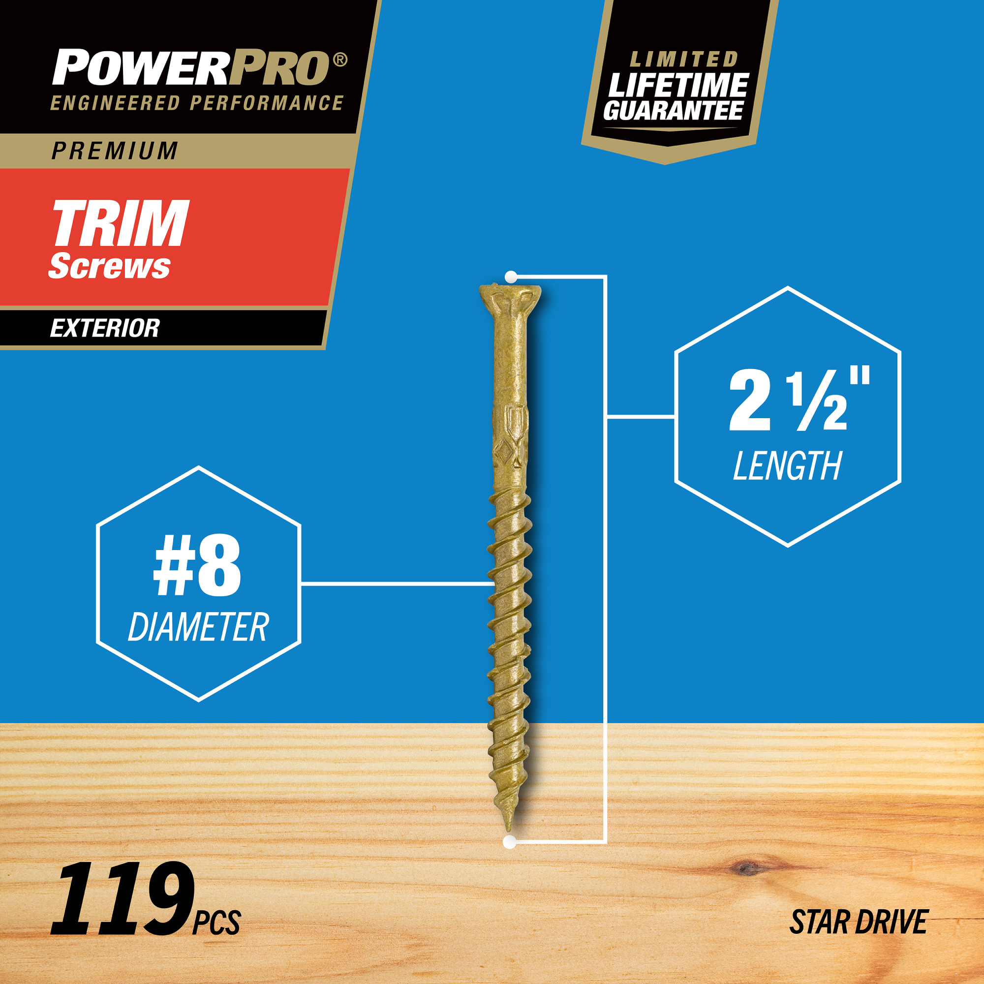 Power Pro® Premium Bronze Exterior Trim Screws (#8 x 2-1/2 in.) - 119 pc