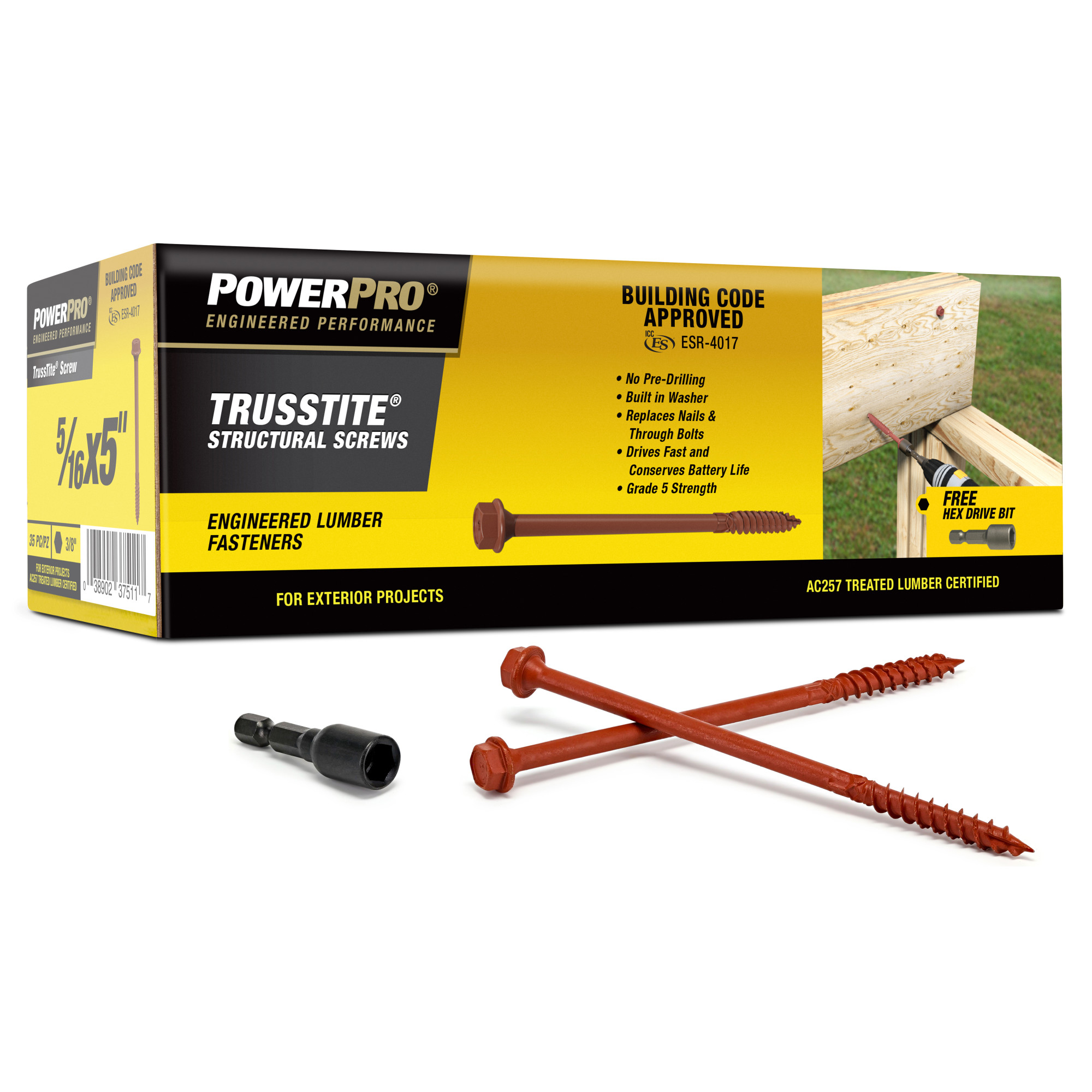 Power Pro TrussTite Structural Screws (5/16 in. x 5 in.) - 35 pc
