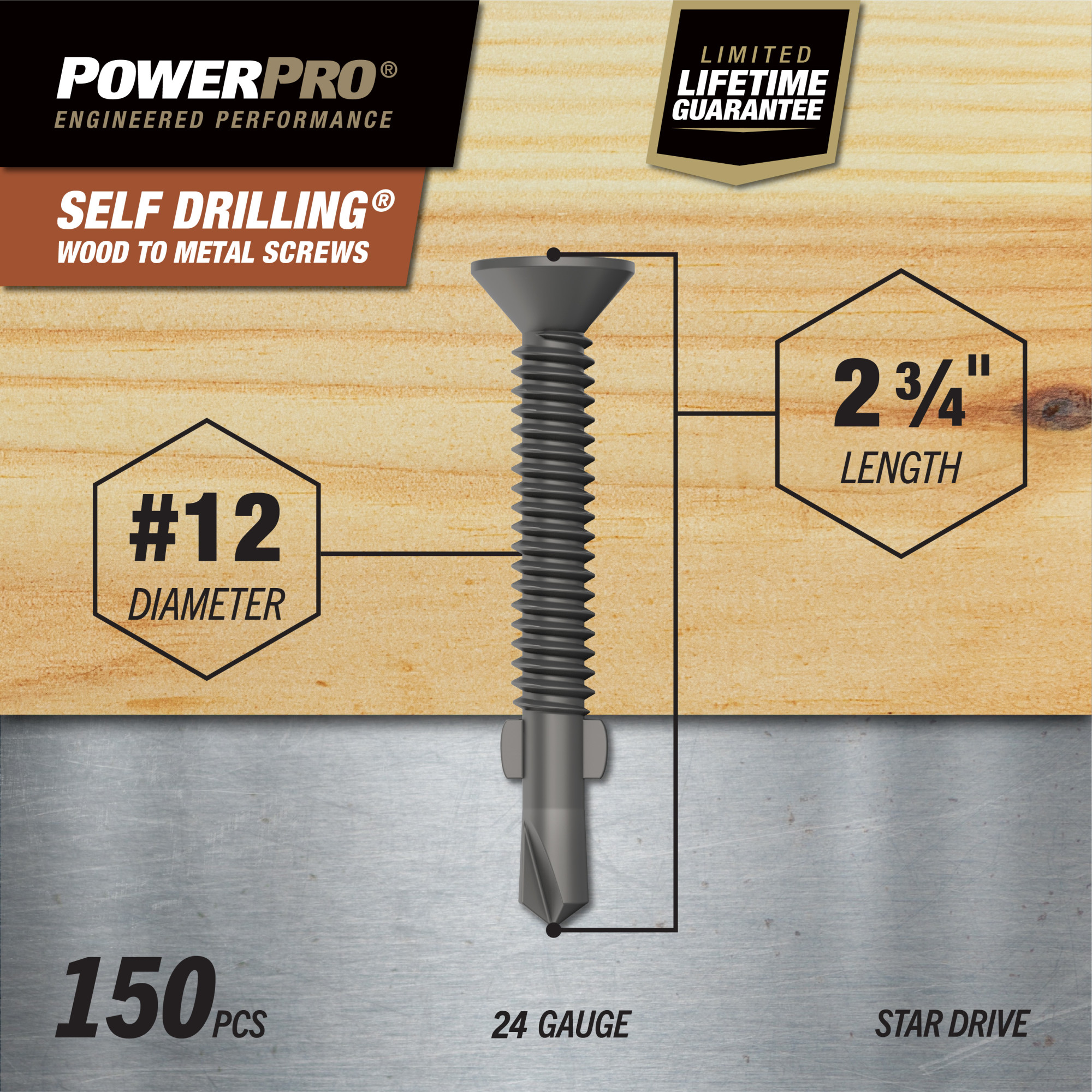 Power Pro Prower Pro Premium Flat Gray Epoxy Self-Drilling Screws (#12-24 × 3-¾") 150pc