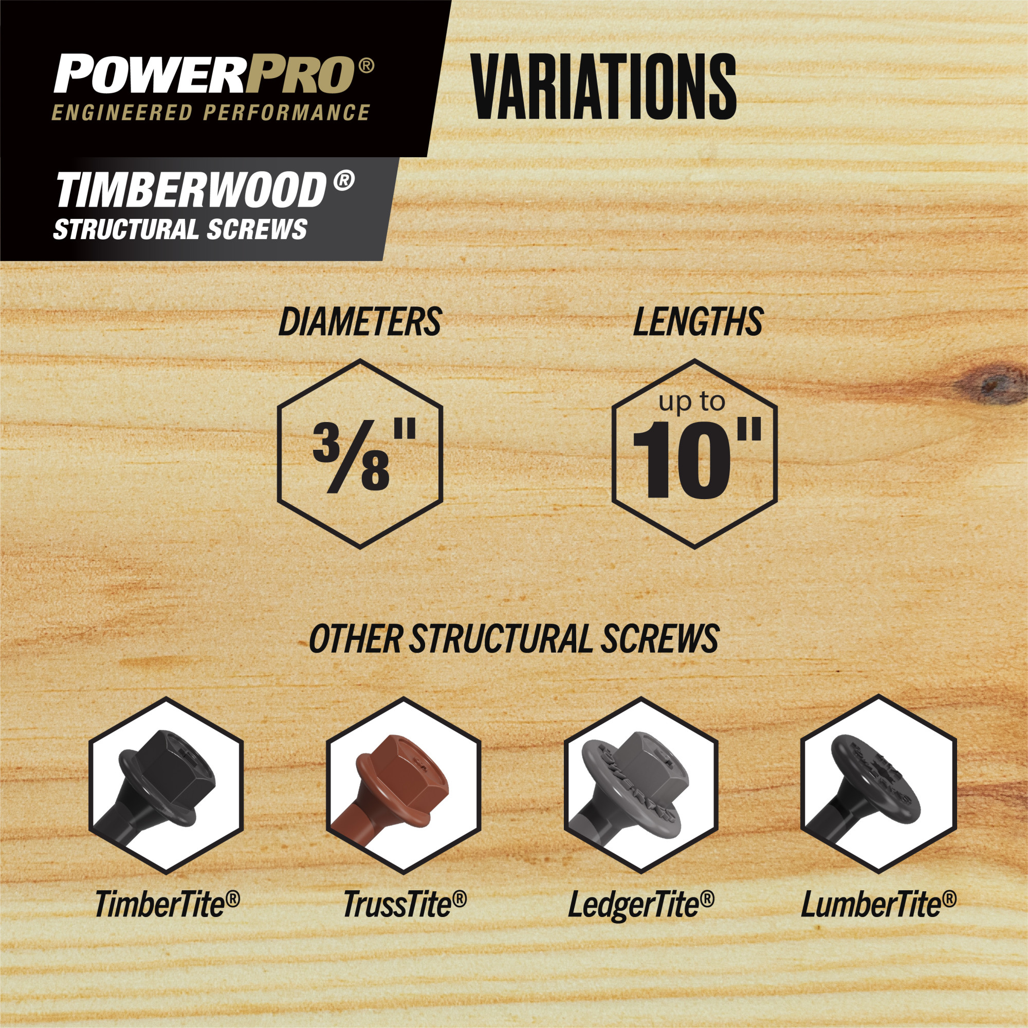Power Pro 316SS Heavy Duty TimberWood Structural Screws (3/8 in. x 3 in.) - 1pc