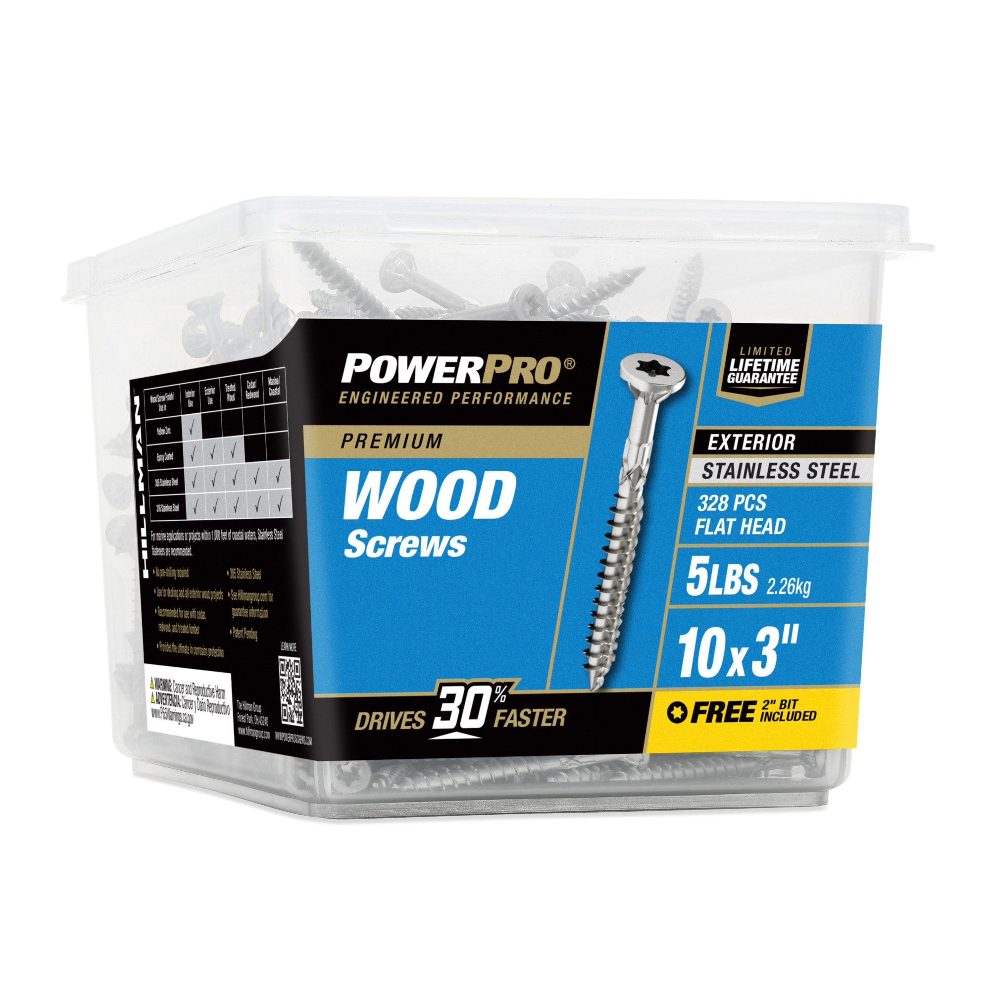 Power Pro Premium 305 Stainless Steel Wood Screws (#10 x 3 in.) - 328 pc