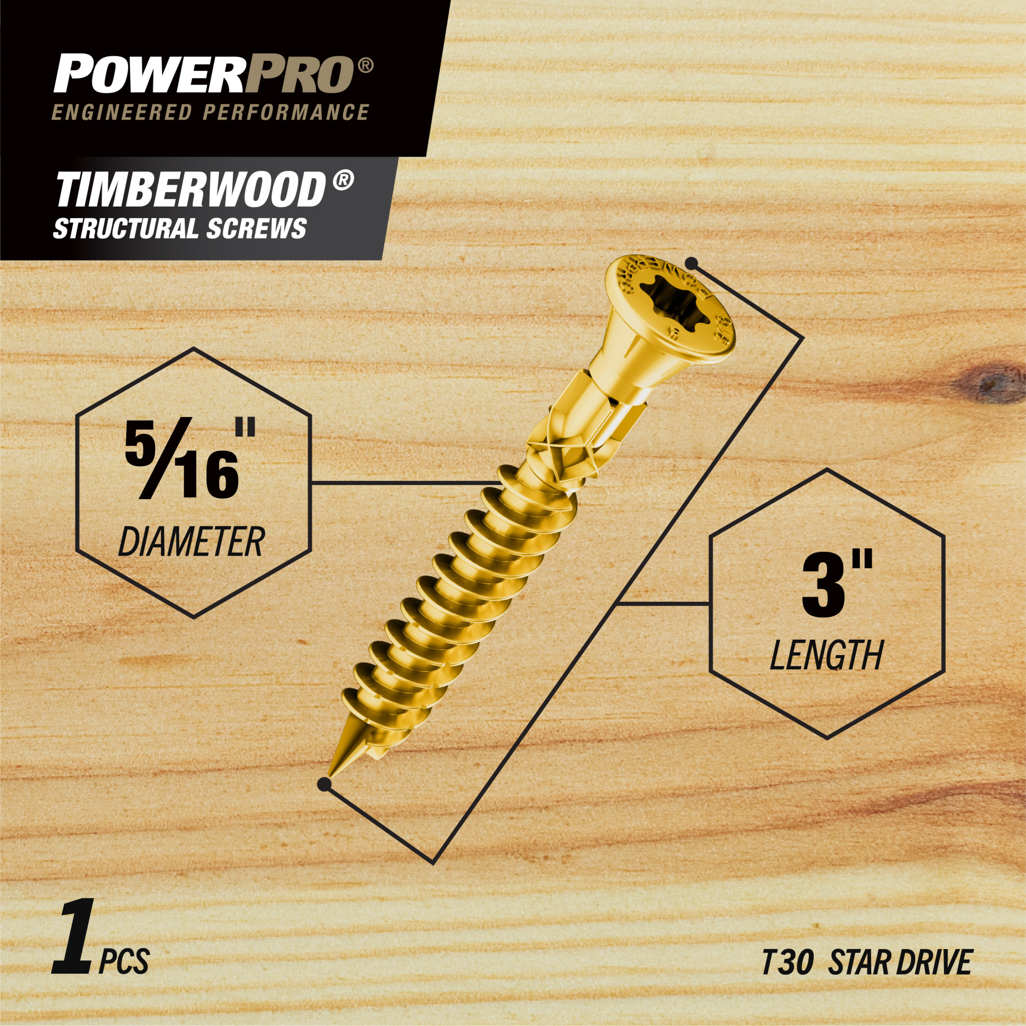Power Pro TimberWood Bronze Structural Screws (5/16 in. x 3 in.) - 1pc