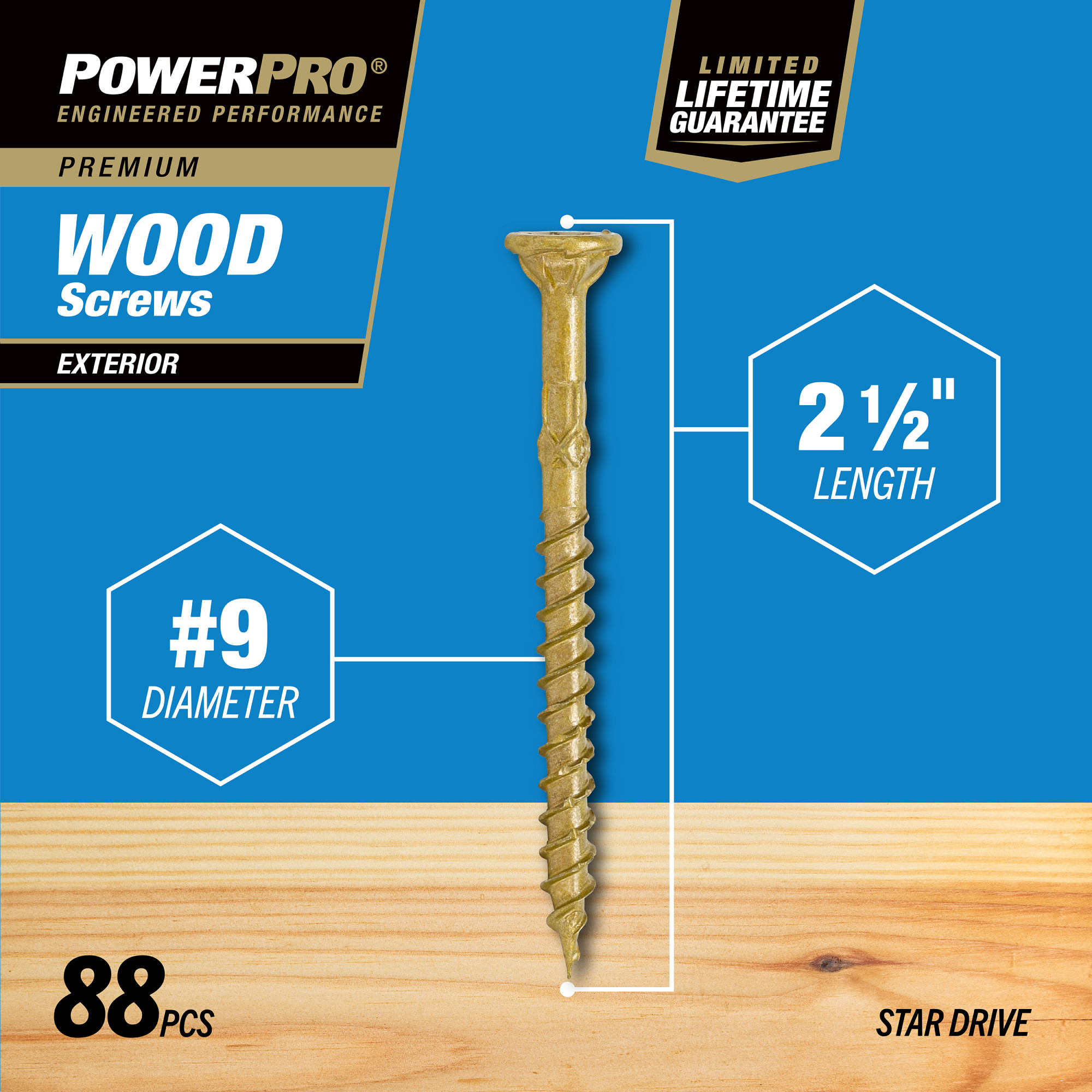 Power Pro Premium Exterior Wood Screws (#9 x 2-1/2 in.) - 88 pc