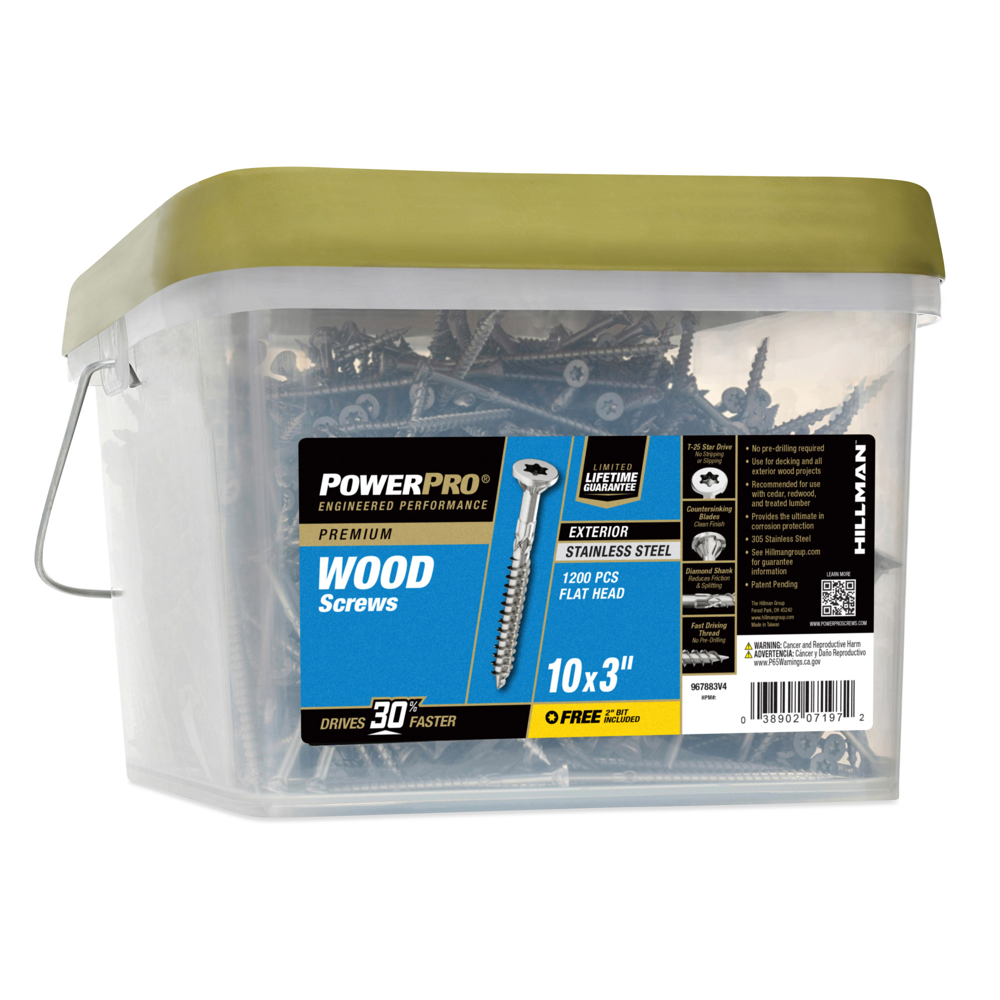 Power Pro Premium 305 Stainless Steel Wood Screws (#10 x 3 in.) - 1200 pc