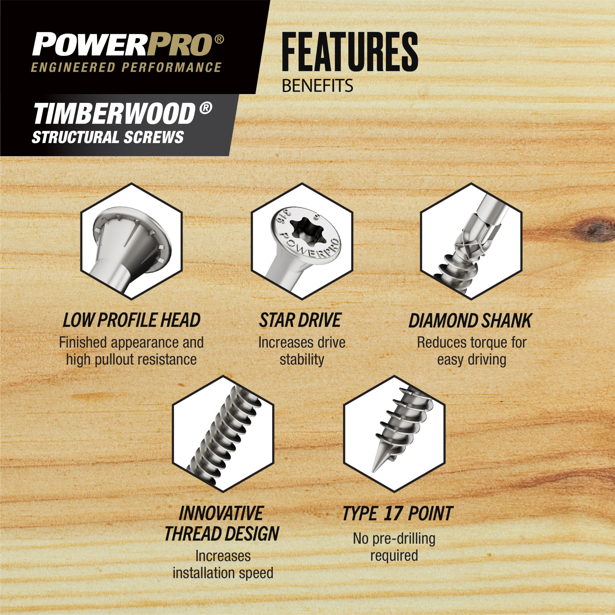 Power Pro 316SS Heavy Duty TimberWood Structural Screws (3/8 in. x 3 in.) - 1pc