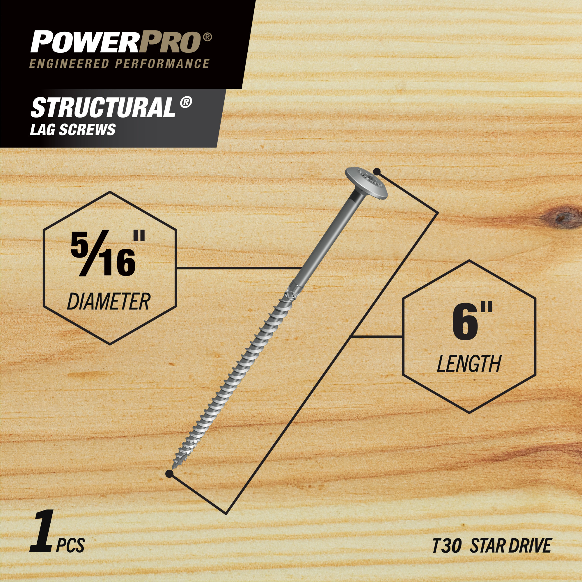 Power Pro 316SS Stainless Steel Structural Lag Screws (5/16 in. x 6 in.) - 1pc