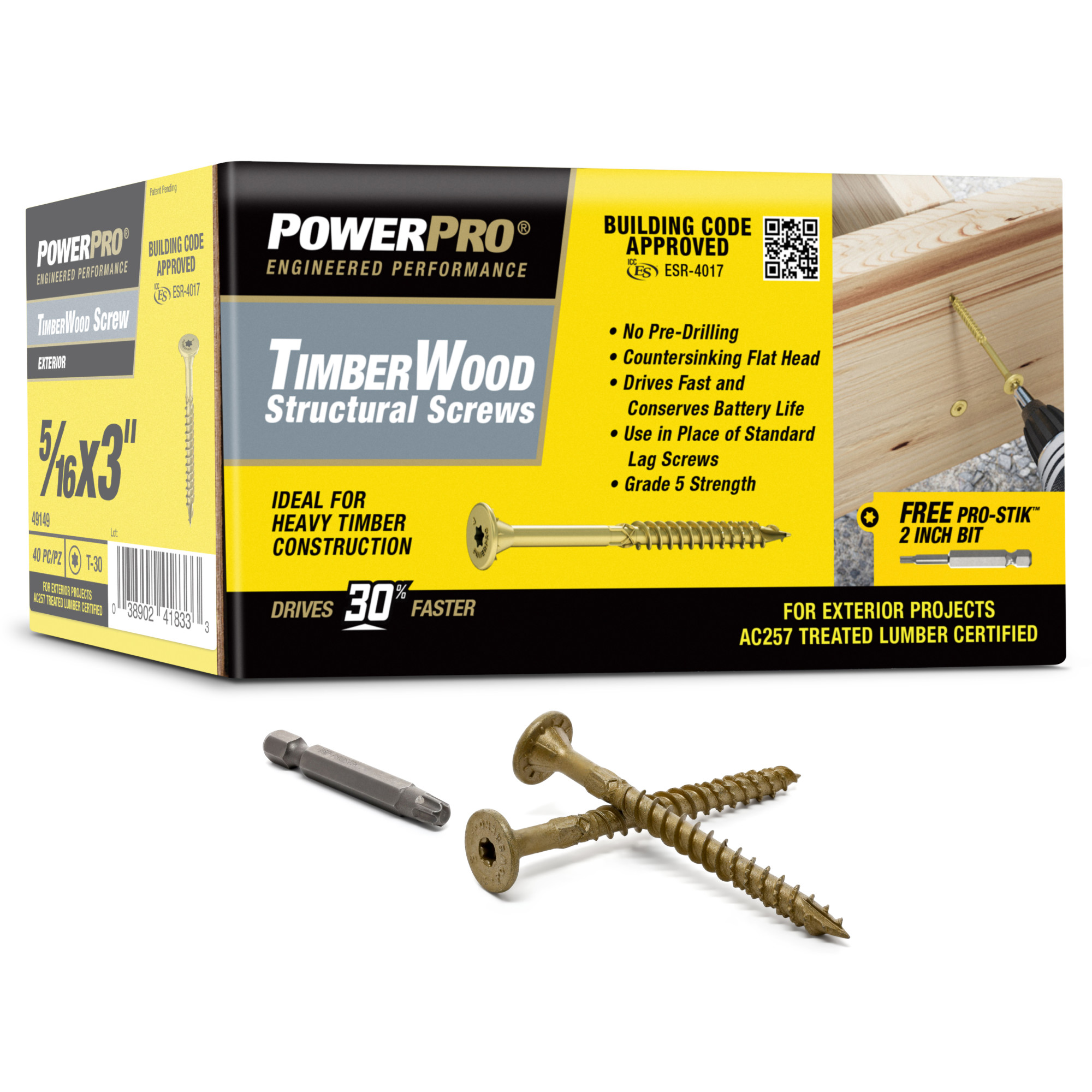 Power Pro TimberWood Bronze Structural Screws (5/16 in. x 3 in.) - 40pc