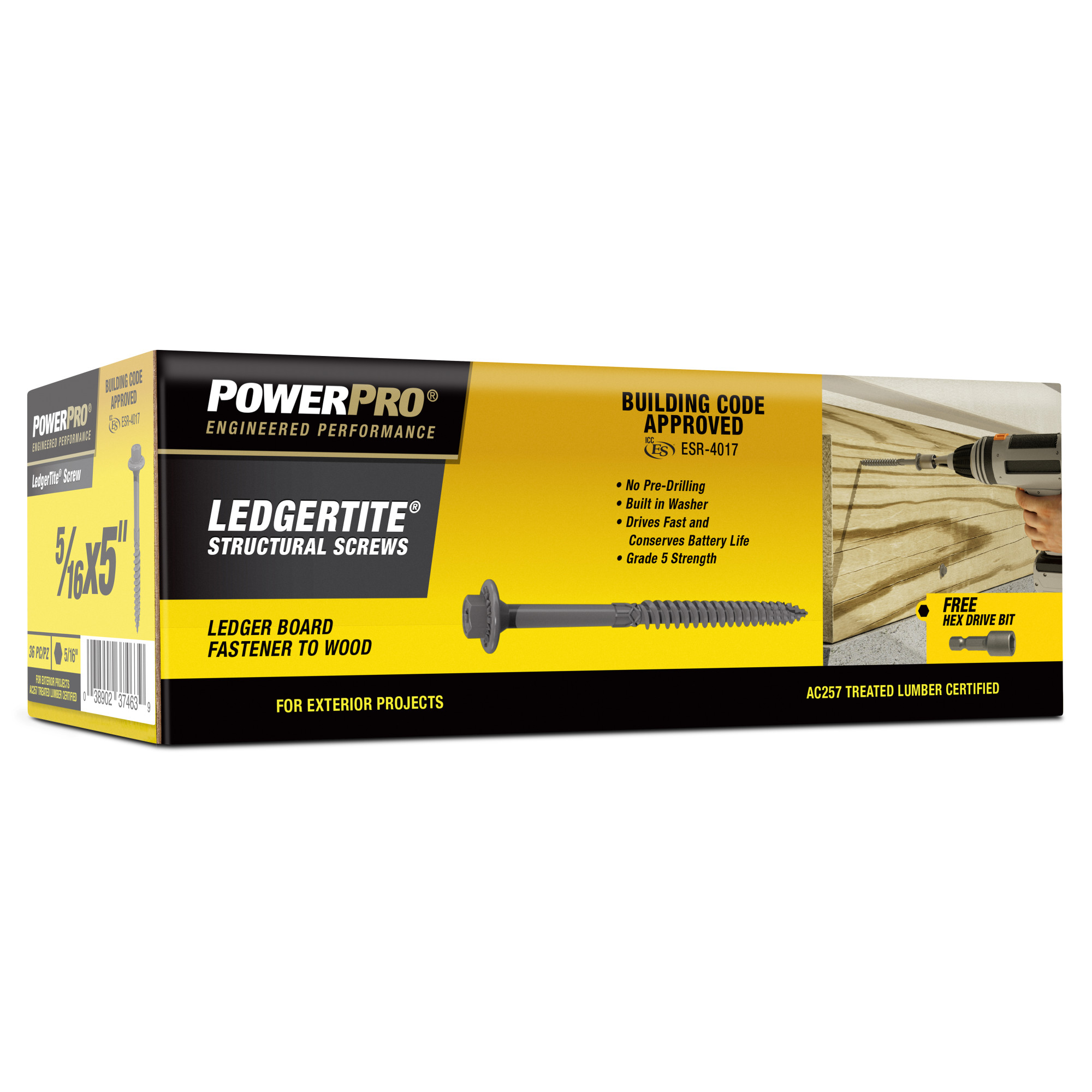 Power Pro Gray Ledger-Tite Structural Screws (5/16 in. x 5 in.) - 36 pc