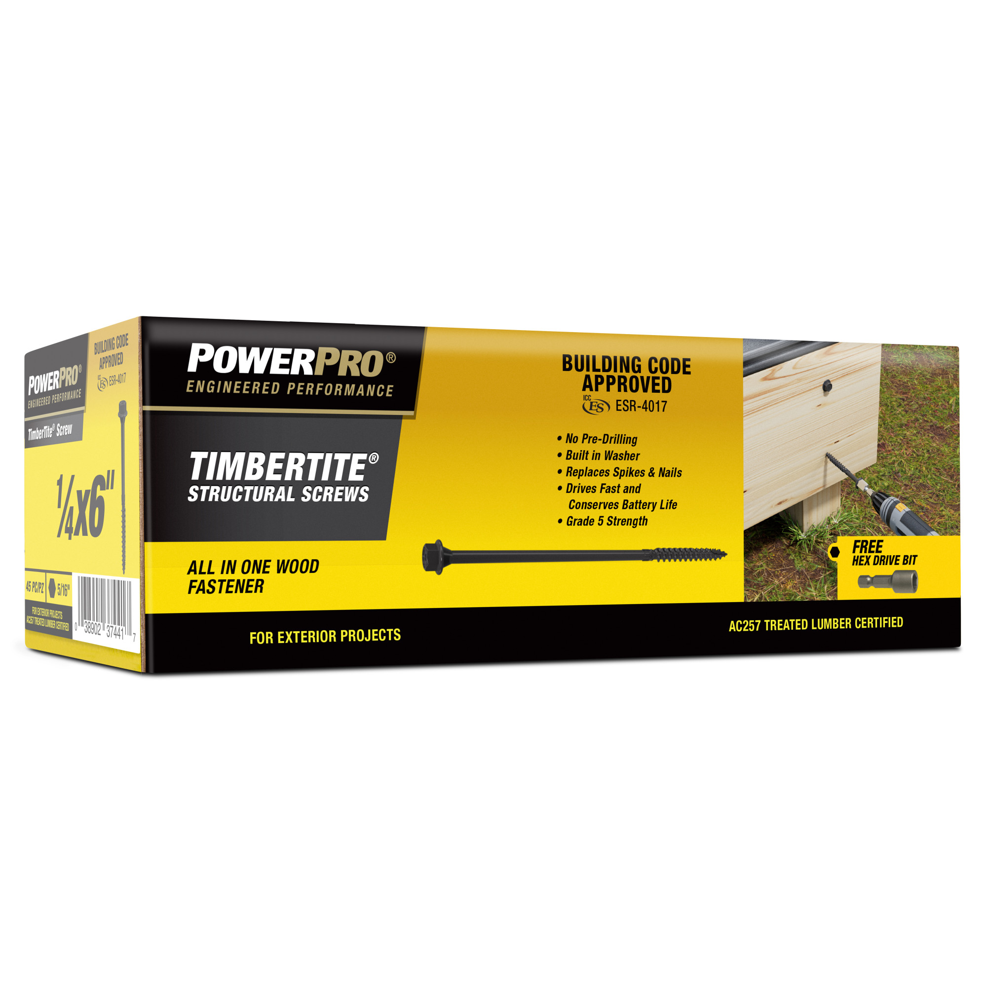 Power Pro TimberTite Structural Screws (1/4 in. x 6 in.) - 45 pc