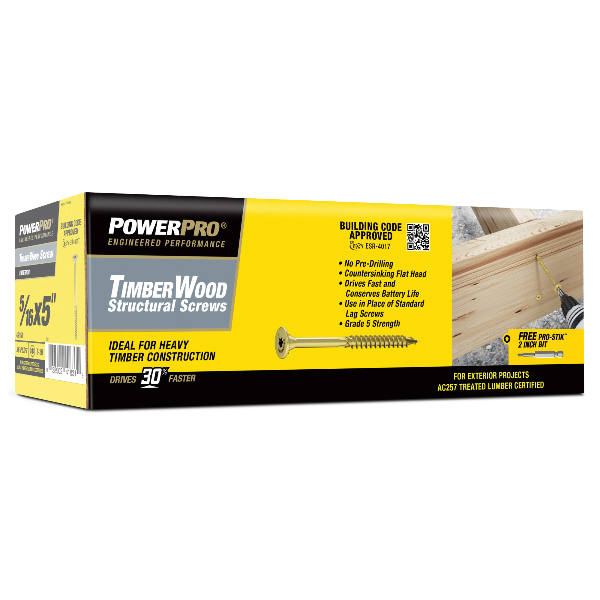 Power Pro TimberWood Bronze Structural Screws (5/16 in. x 5 in.) - 36pc