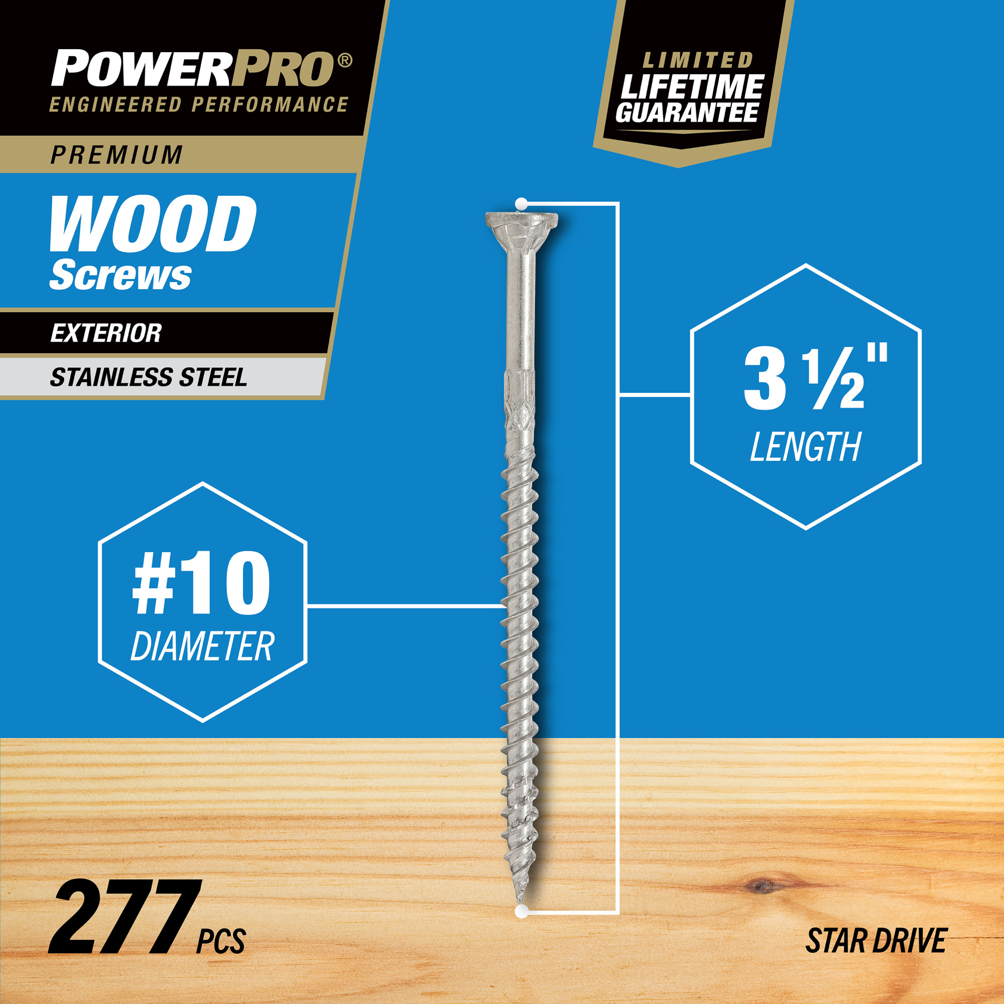 Power Pro Premium 305 Stainless Steel Wood Screws (#10 x 3-1/2 in.) - 277 pc
