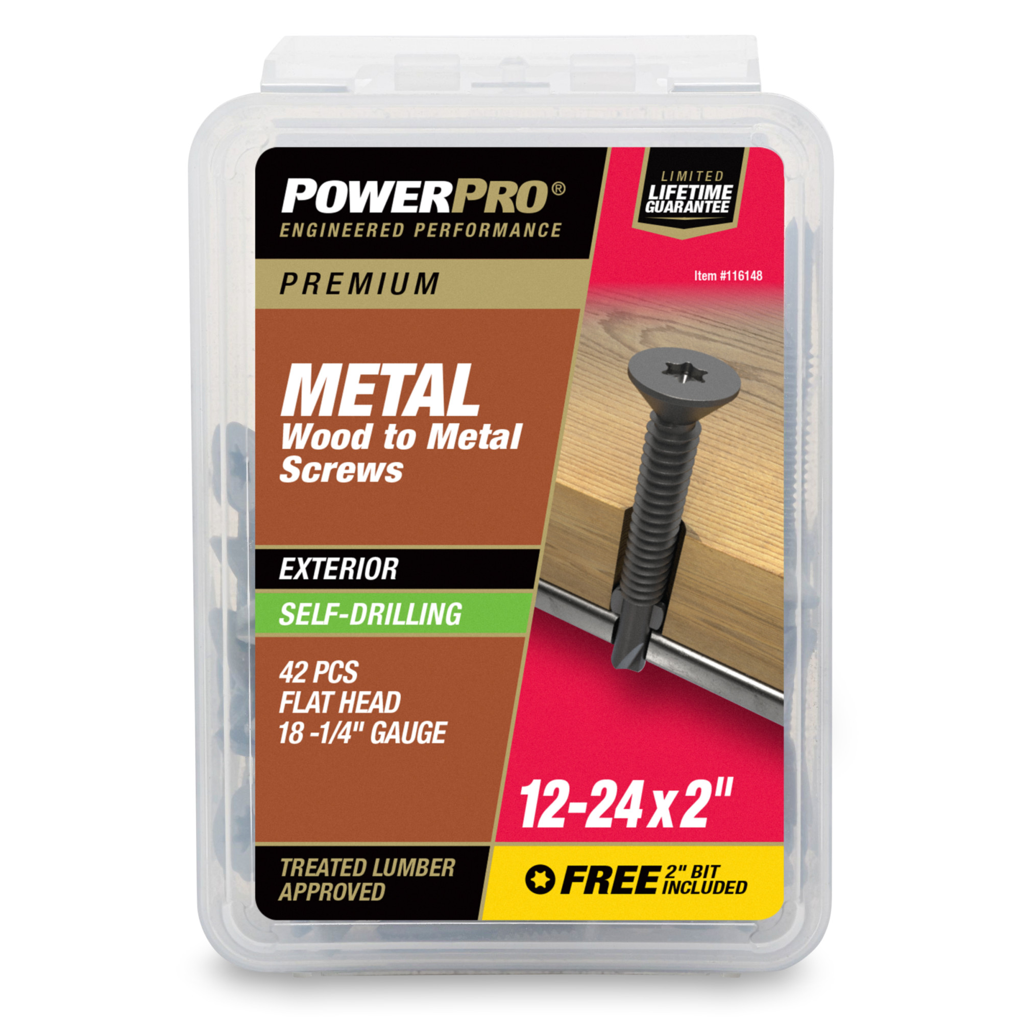 Power Pro Premium Star Drive Flat Sheet Metal Screws (#12-24 x 2 in.) - 42 pc