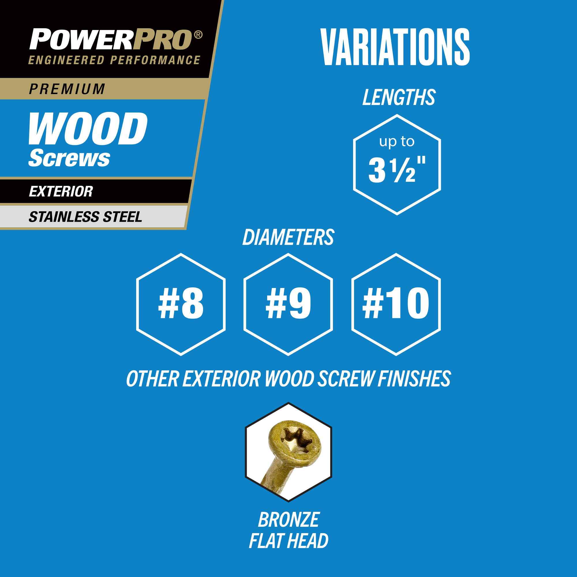 Power Pro Premium 305 Stainless Steel Wood Screws (#8 x 1-1/4 in.) - 216 pc