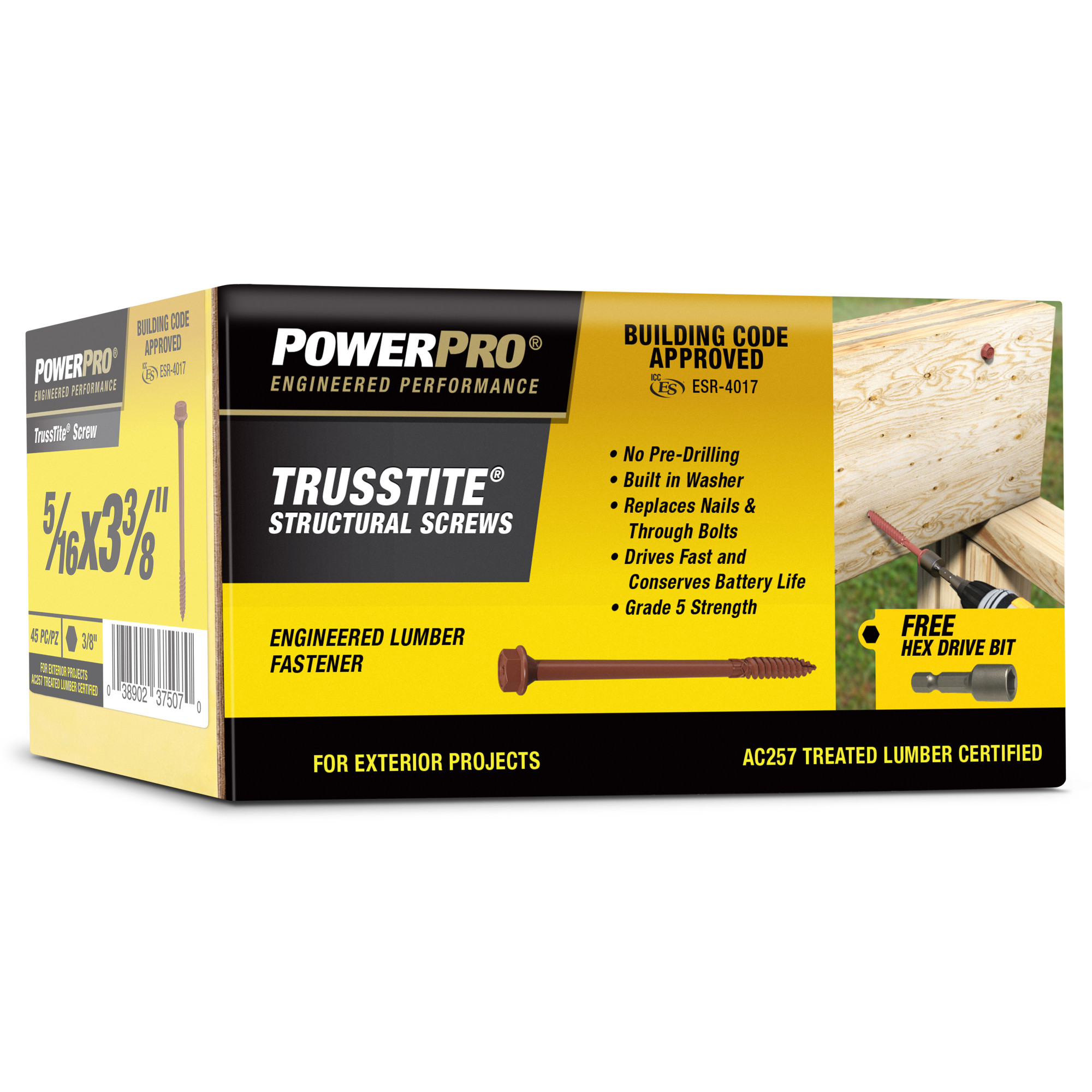 Power Pro TrussTite Structural Screws (5/16 in. x 3-3/8 in.) - 45 pc