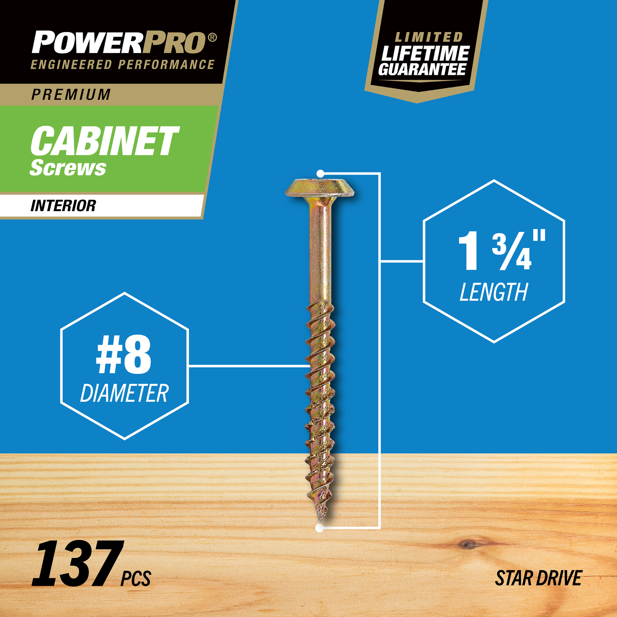 Power Pro&reg; Premium Interior Cabinet Screws (#8 x 1-3/4 in.) - 1lb Box