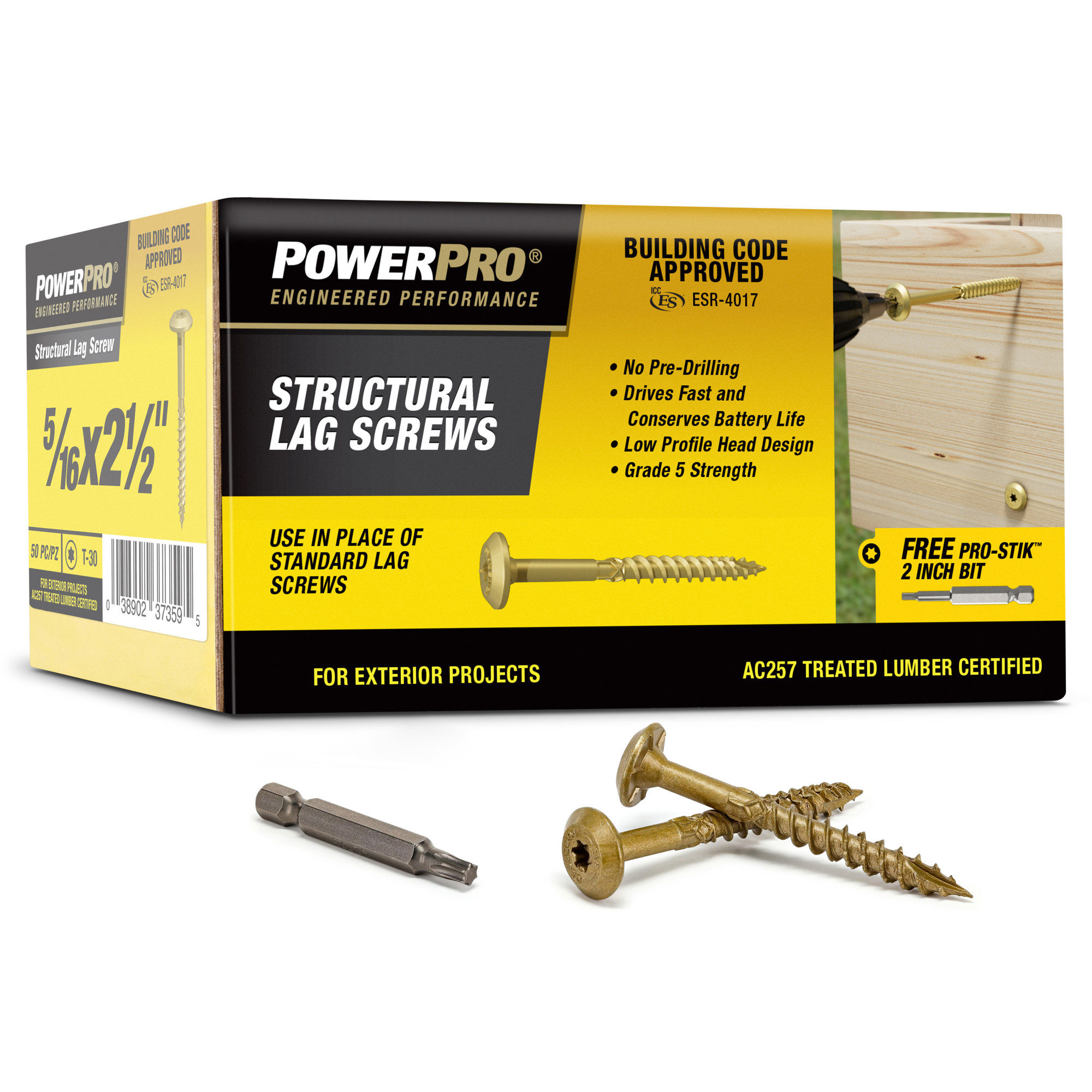 Power Pro Bronze Structural Lag Screws (5/16 in. x 2-1/2 in.) - 50 pc