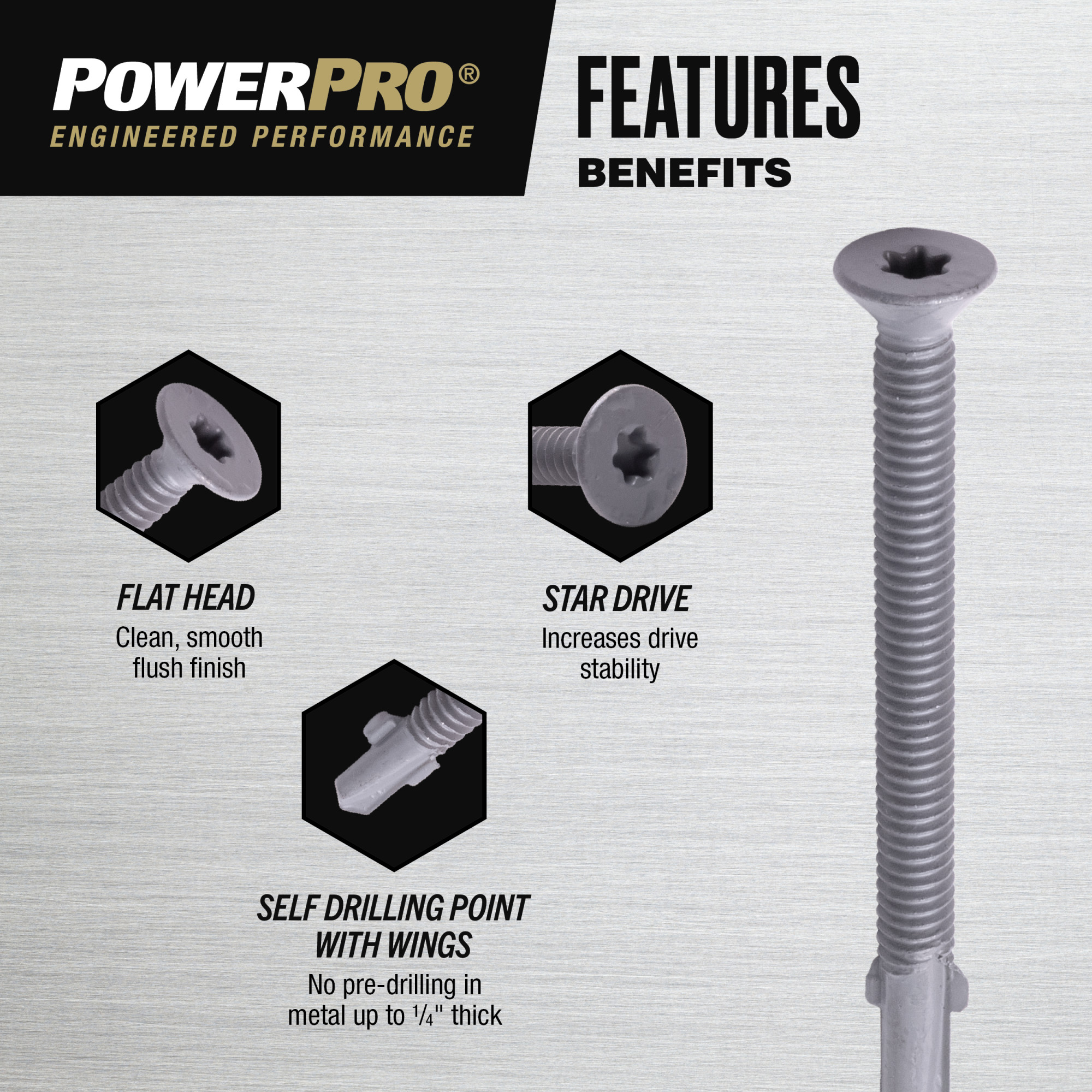 Power Pro Prower Pro Premium Flat Gray Epoxy Self-Drilling Screws (#12-24 � 2-�") 30pc