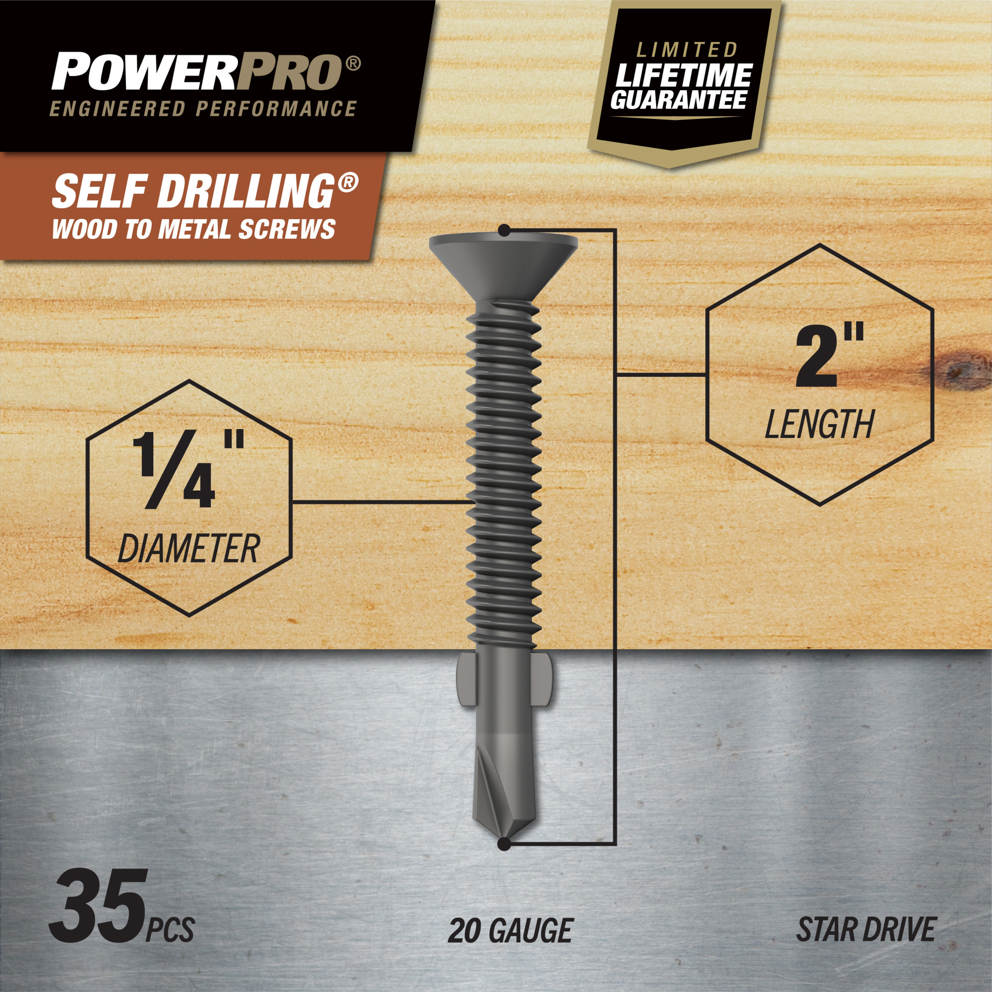 Power Pro Prower Pro Premium Flat Gray Epoxy Self-Drilling Screws (¼"-20 × 2 in.) 35pc