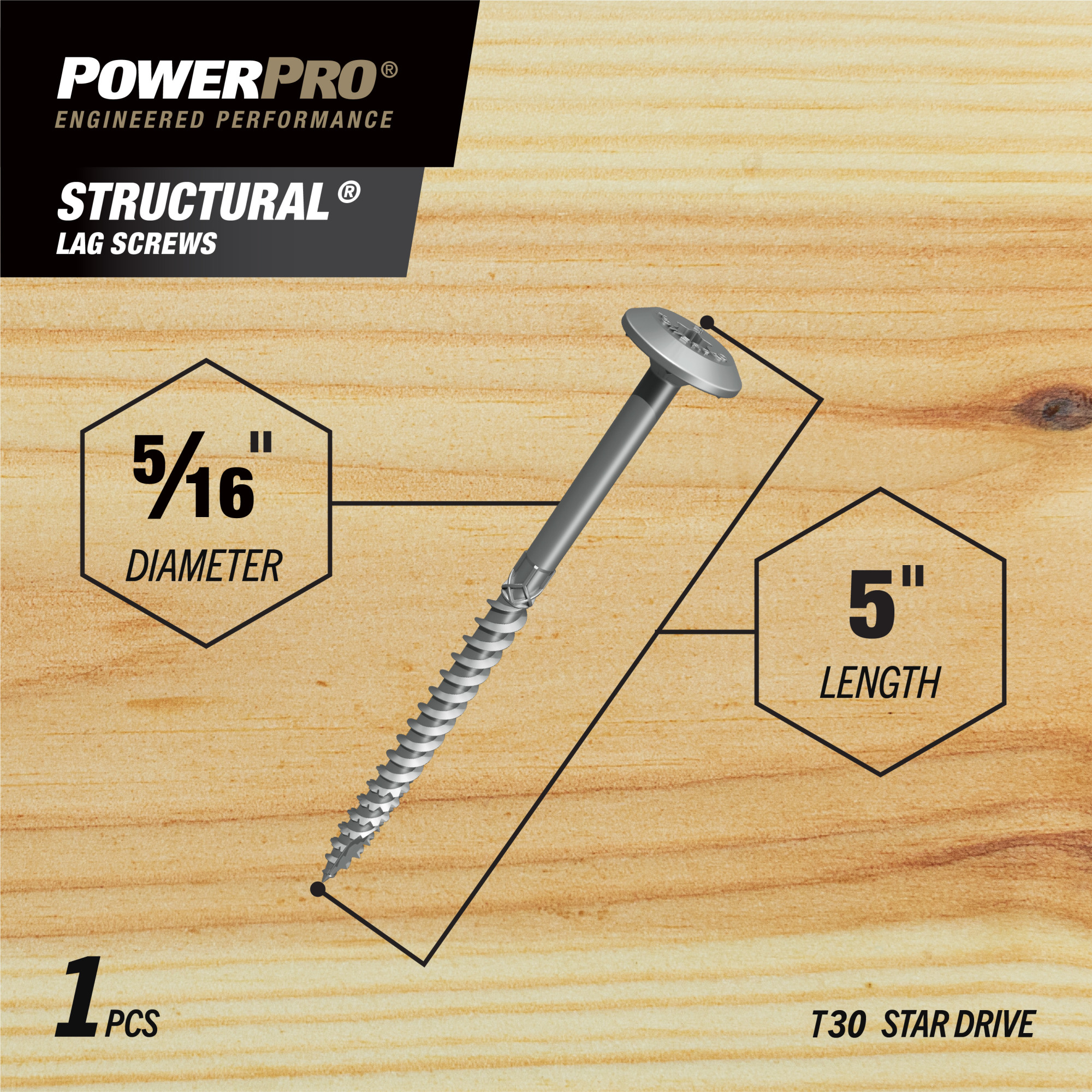 Power Pro 316SS Stainless Steel Structural Lag Screws (5/16 in. x 5 in.) - 1pc
