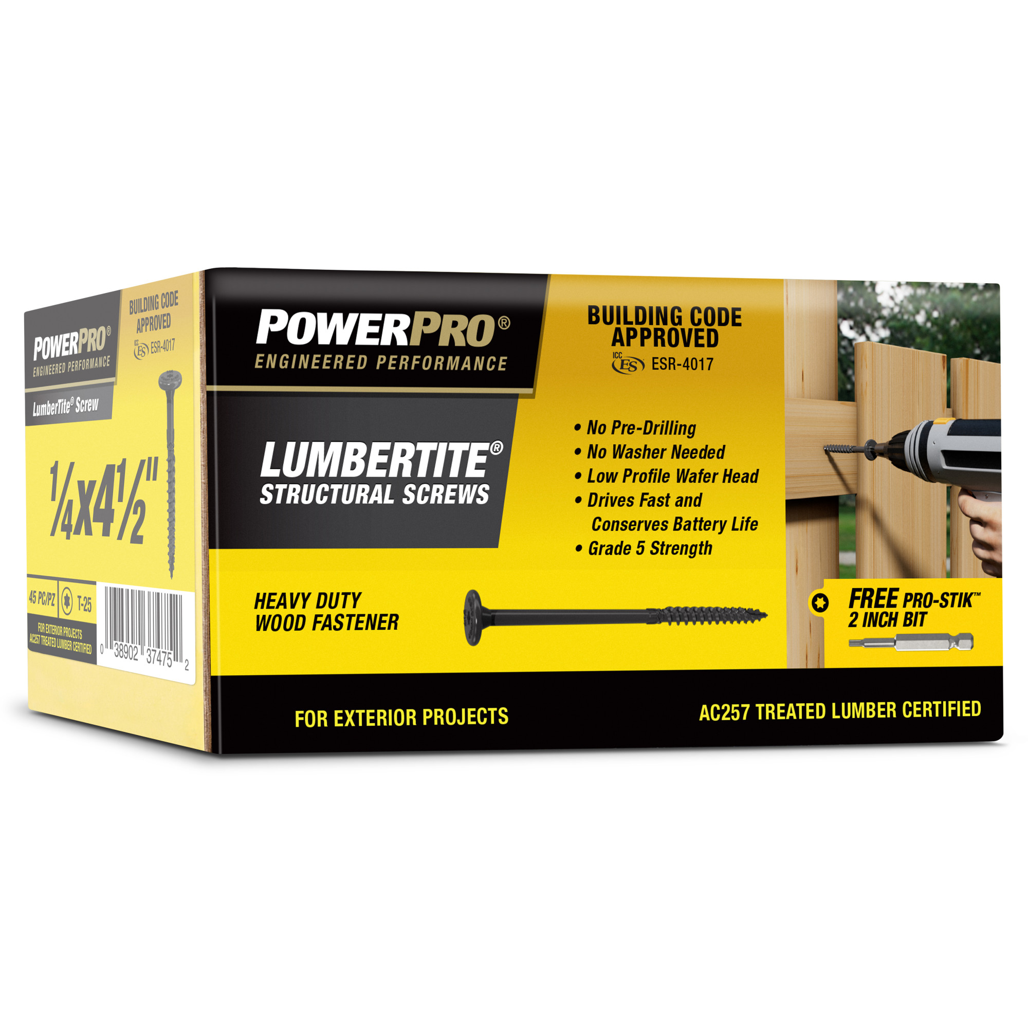 Power Pro Black Lumber-Tite Structural Screws (1/4 in. x 4-1/2 in.) - 45 pc