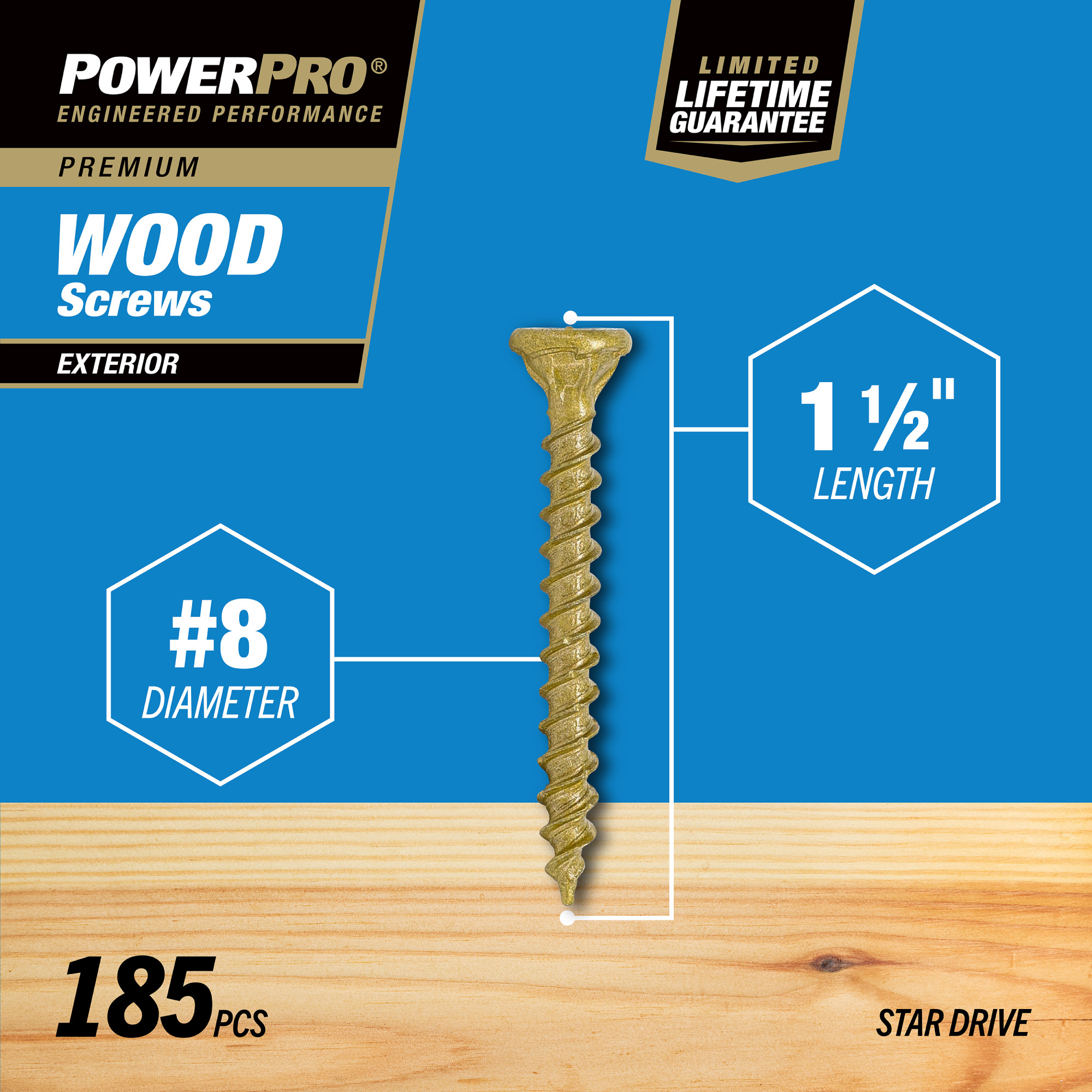 Power Pro Premium Exterior Wood Screws (#8 x 1-1/2 in.) - 185 pc