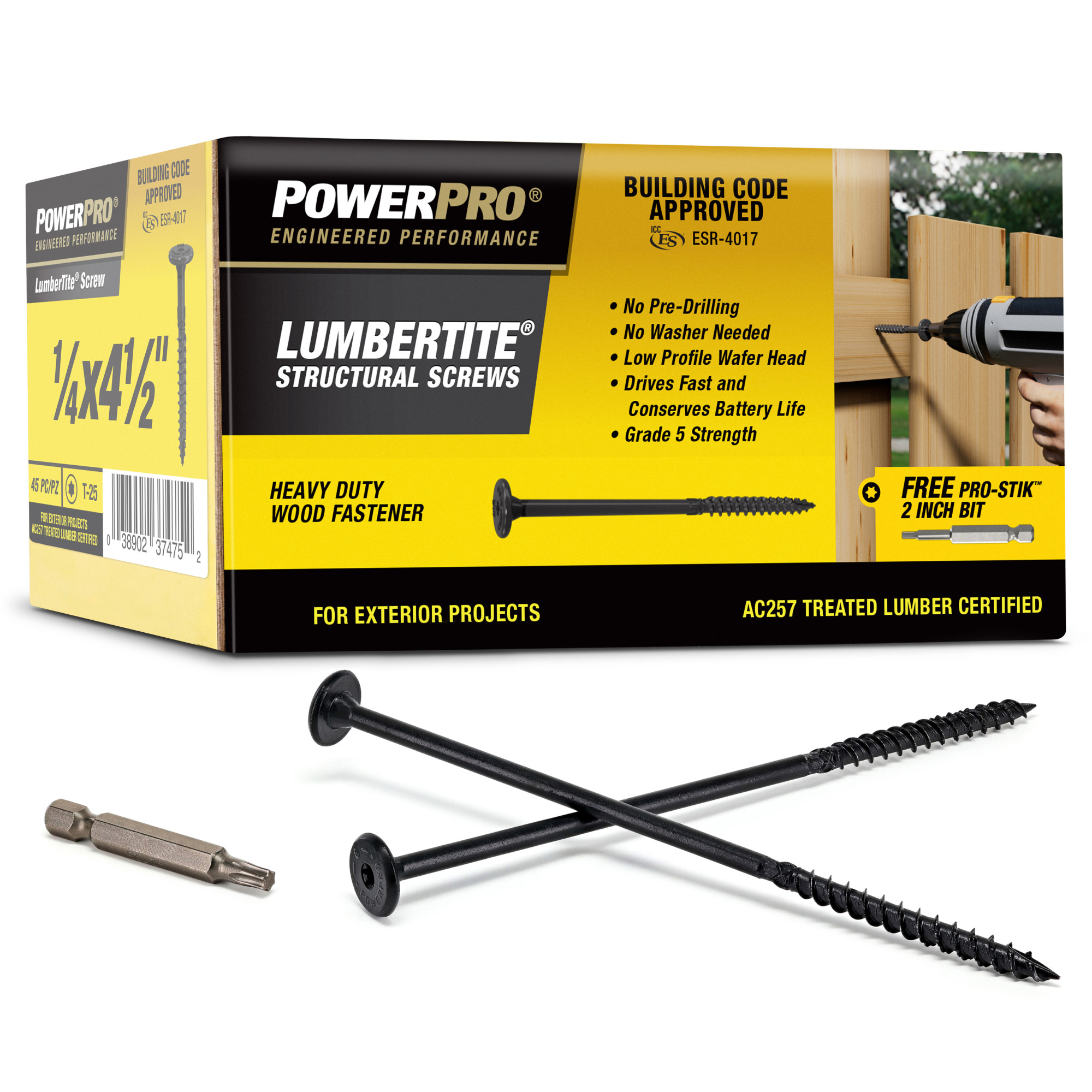 Power Pro Black Lumber-Tite Structural Screws (1/4 in. x 4-1/2 in.) - 45 pc