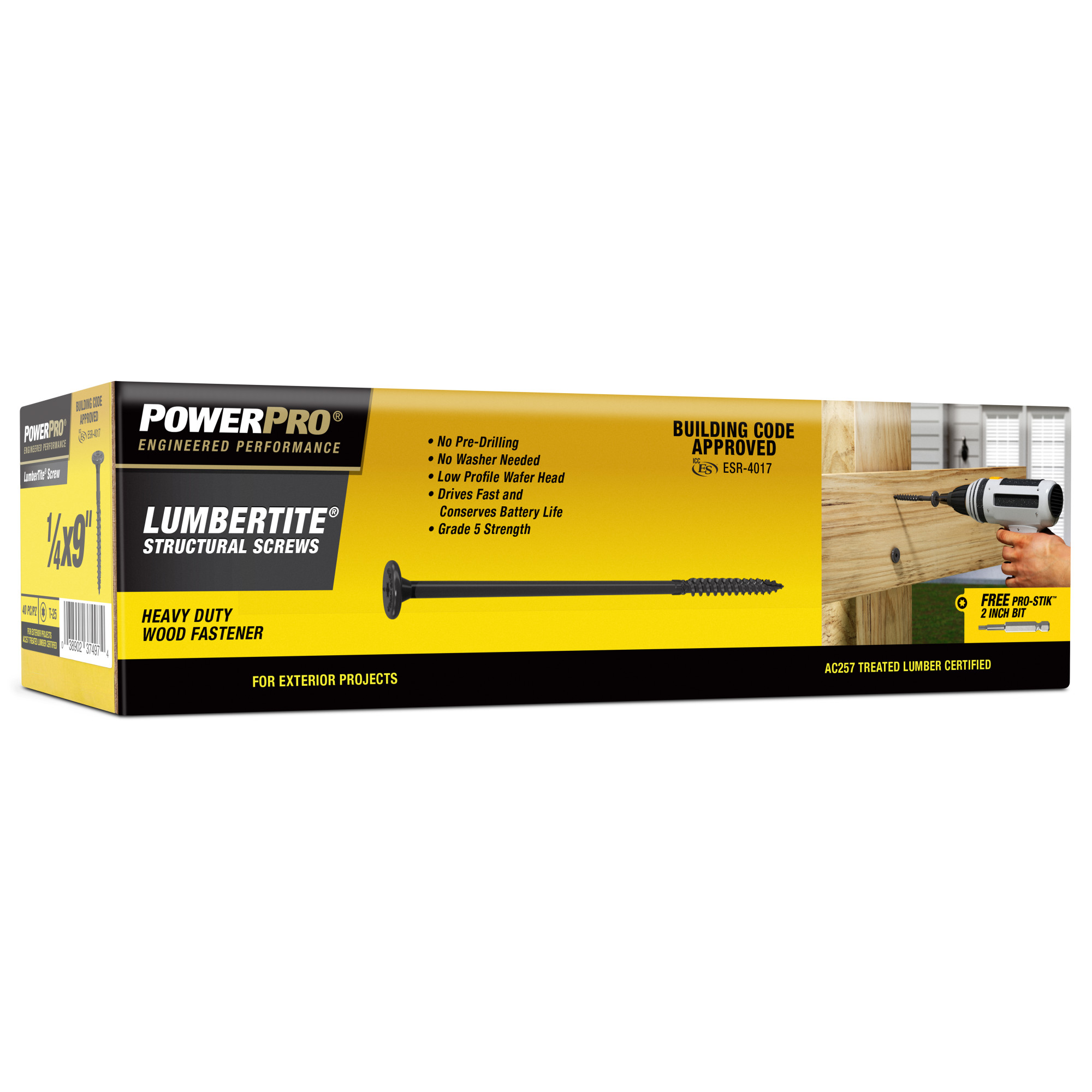 Power Pro Black Lumber-Tite Structural Screws (1/4 in. x 9 in.) - 40 pc