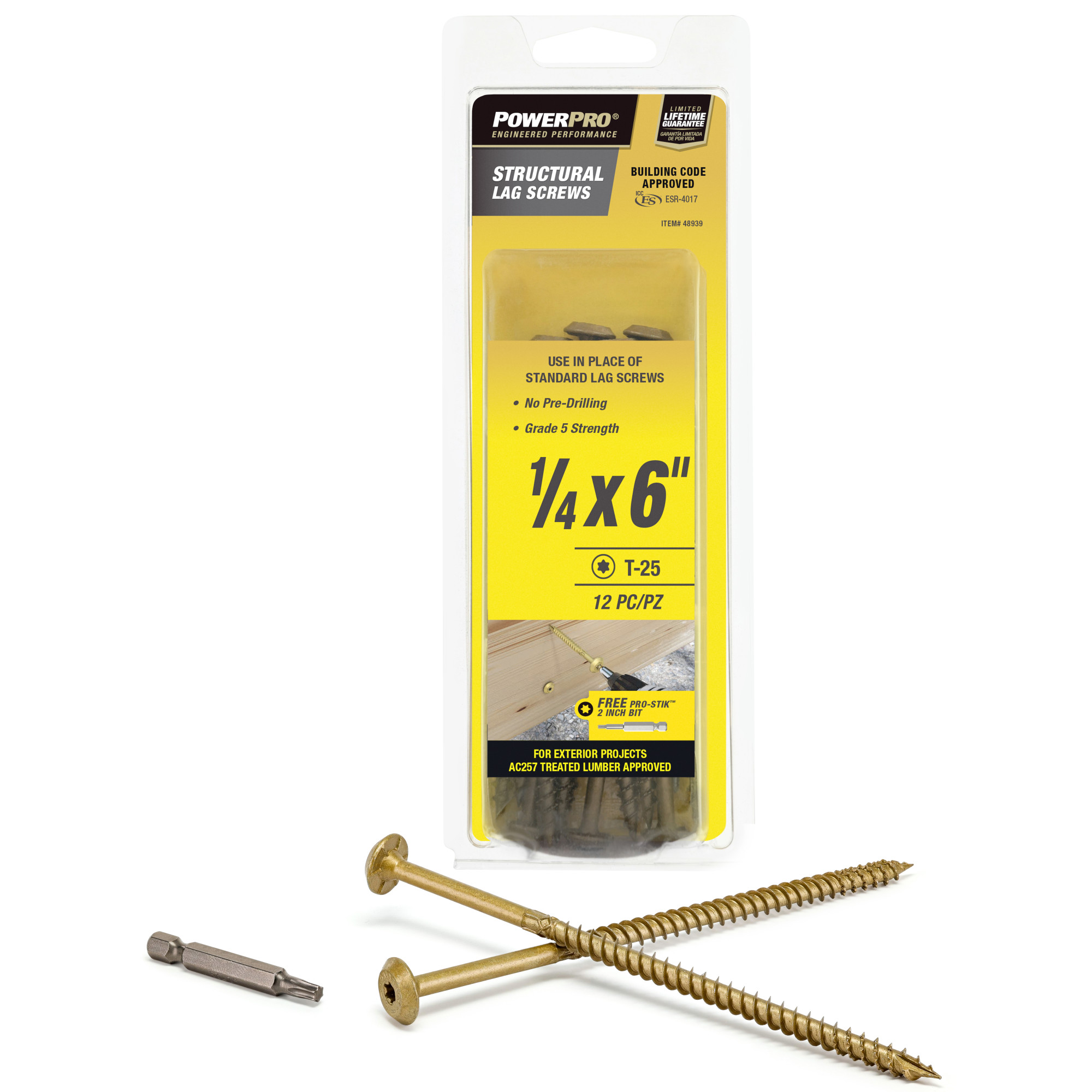 Power Pro Bronze Structural Lag Screws (1/4 in. x 6 in.) - 12 pc