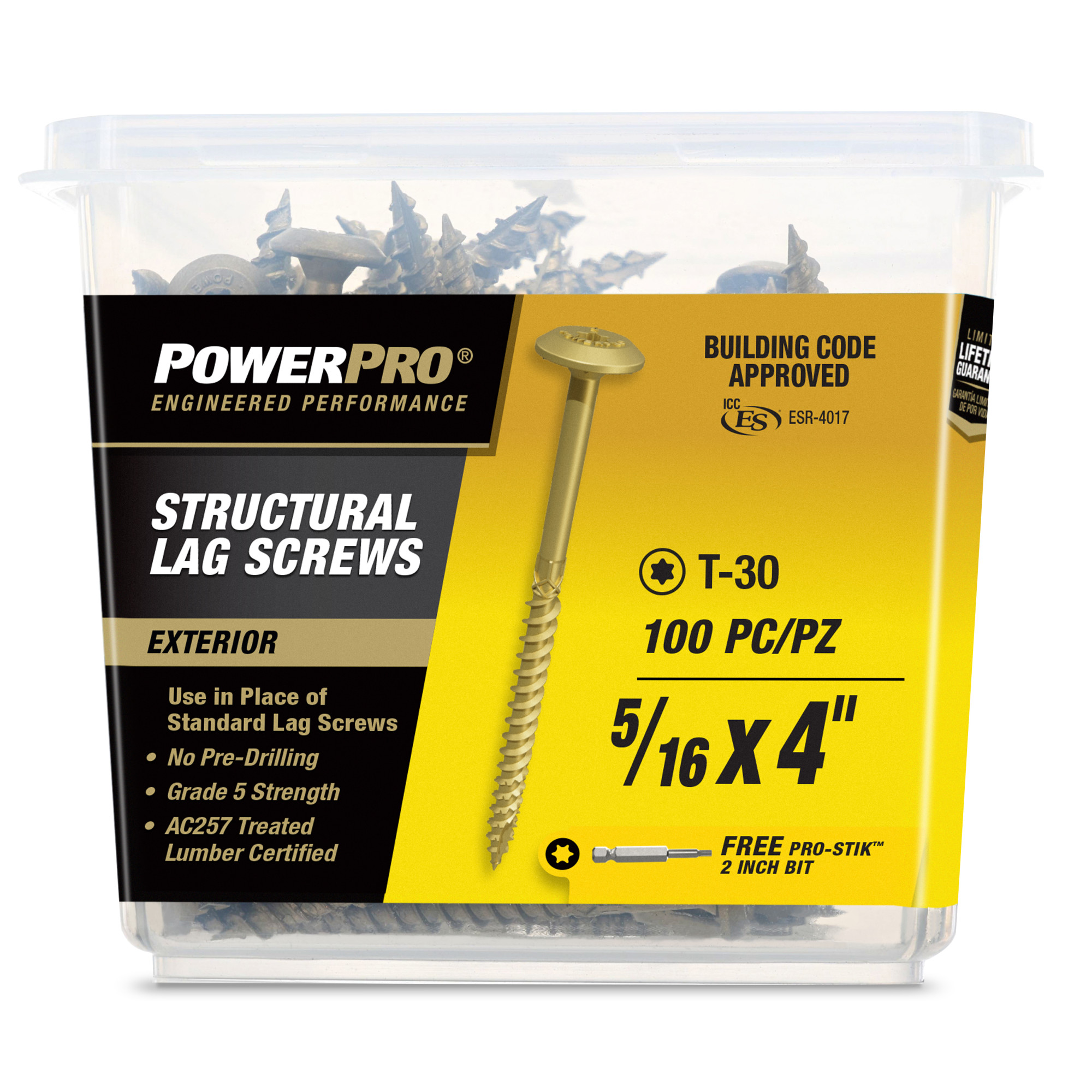 Power Pro Bronze Structural Lag Screws (5/16 in. x 4 in.) - 100 pc