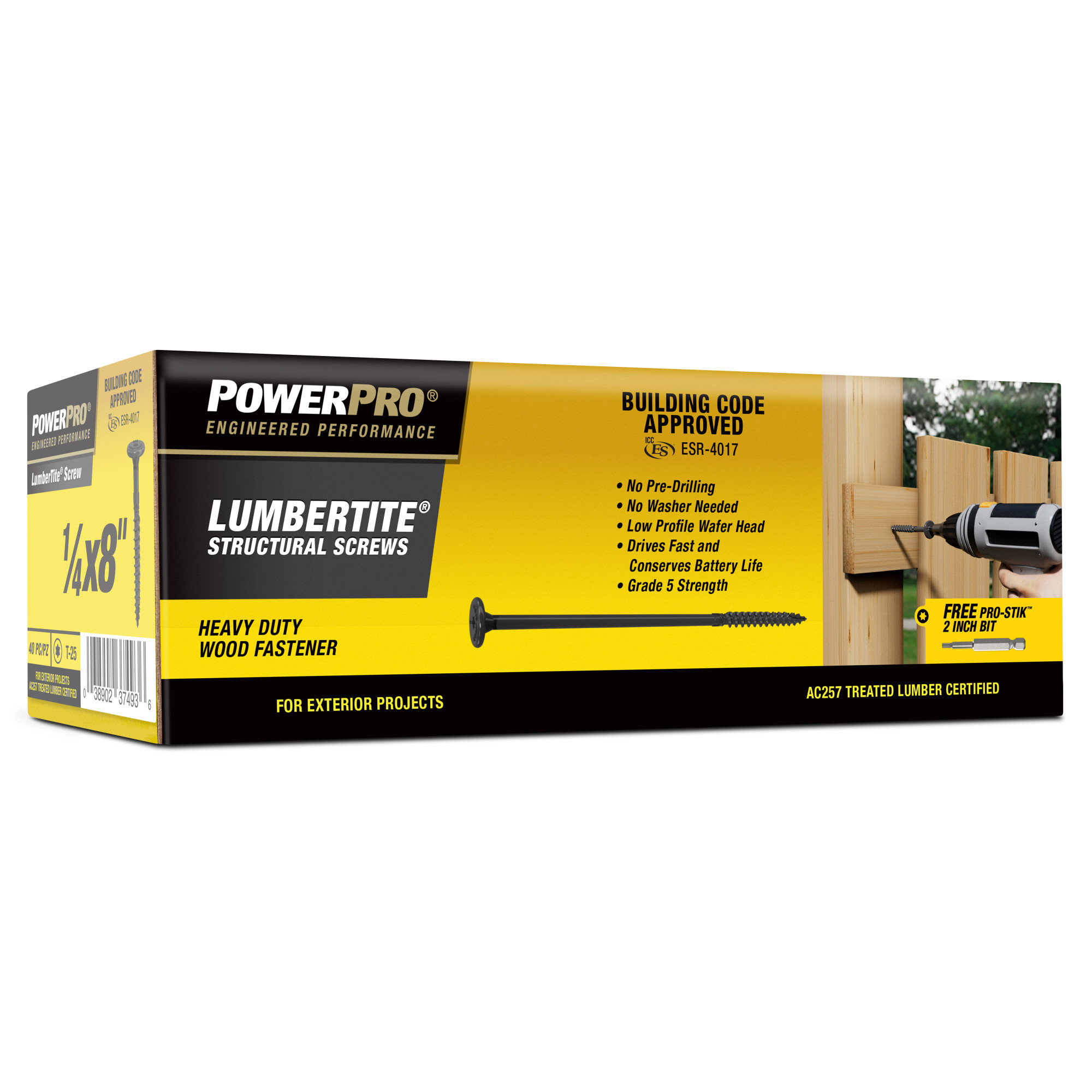 Power Pro Black Lumber-Tite Structural Screws (1/4 in. x 8 in.) - 40 pc