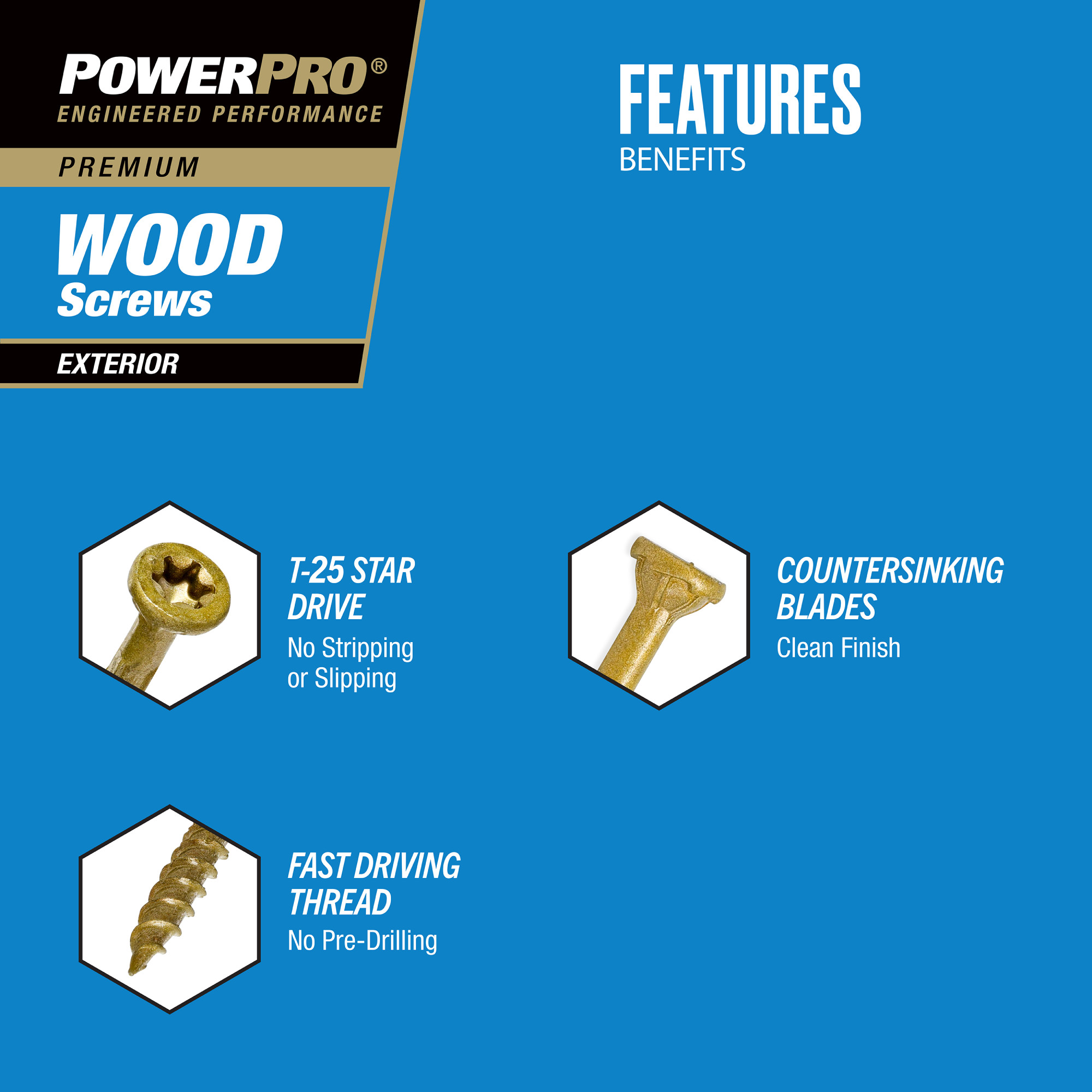Power Pro Premium Exterior Wood Screws (#8 x 1-3/4 in.) - 160 pc