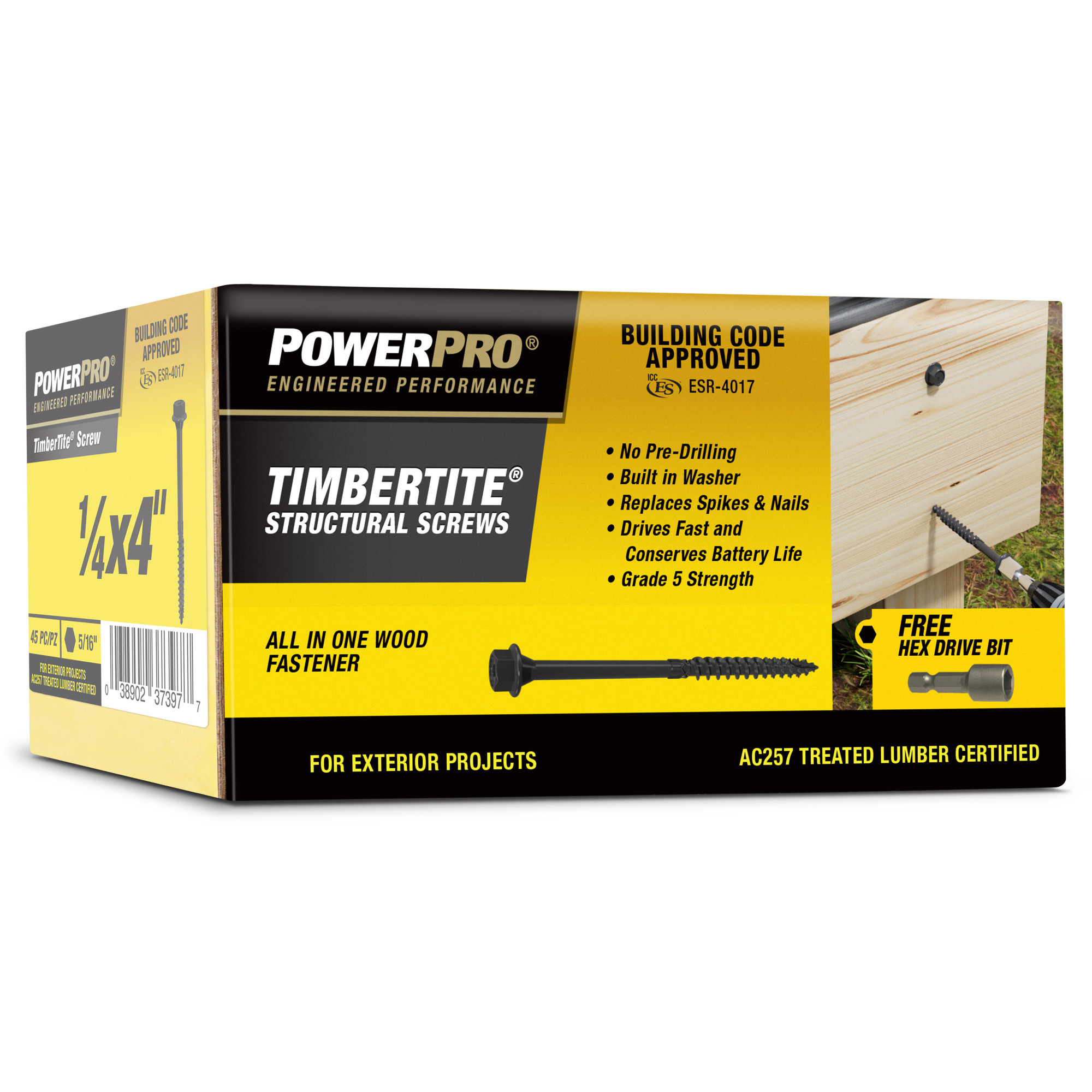 Power Pro TimberTite Structural Screws (1/4 in. x 4 in.) - 45 pc