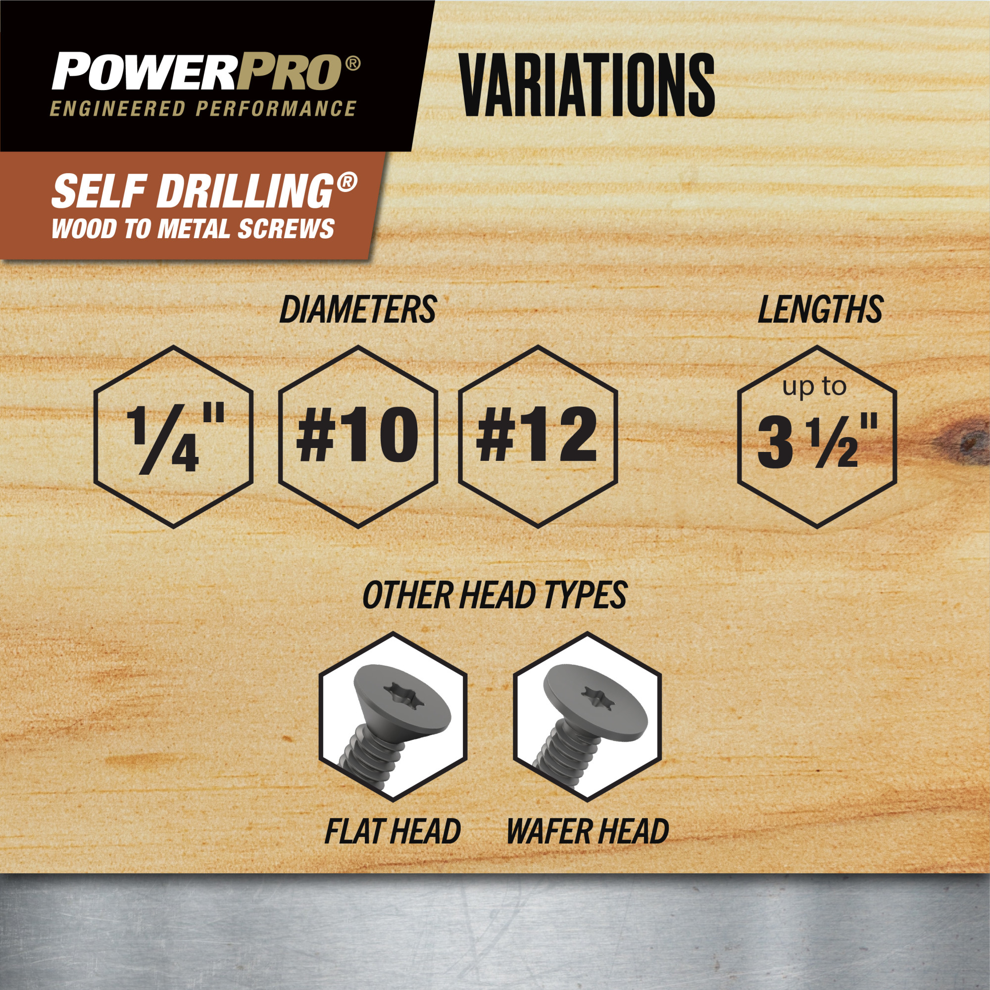 Power Pro Prower Pro Premium Flat Gray Epoxy Self-Drilling Screws (&frac14;"-20 &times; 2-&frac34;") 150pc