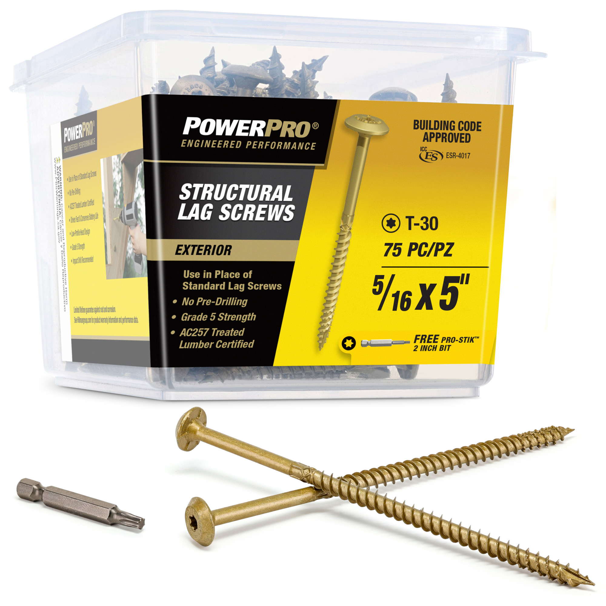 Power Pro Bronze Structural Lag Screws (5/16 in. x 5 in.) - 75 pc