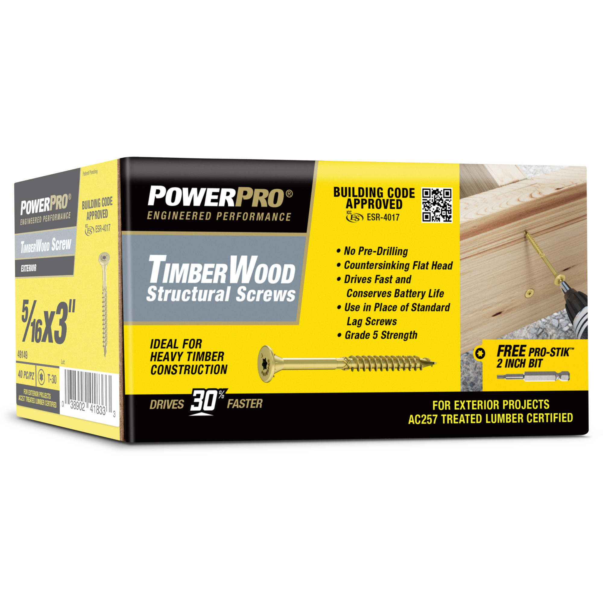 Power Pro TimberWood Bronze Structural Screws (5/16 in. x 3 in.) - 40pc