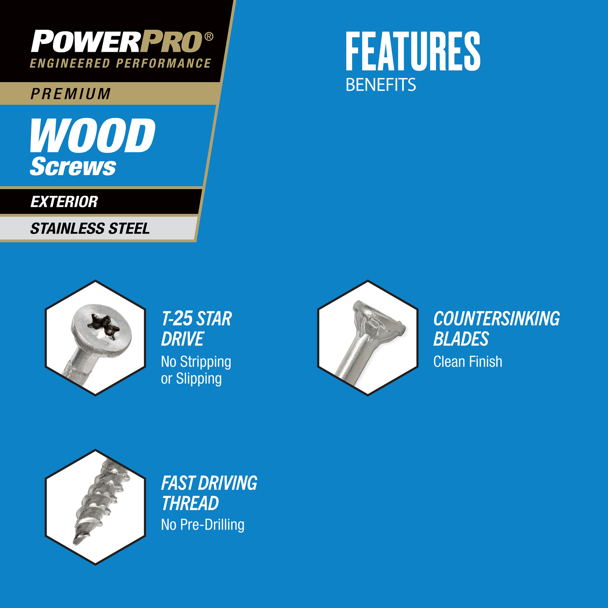 Power Pro Premium 305 Stainless Steel Wood Screws (#8 x 1-1/4 in.) - 216 pc