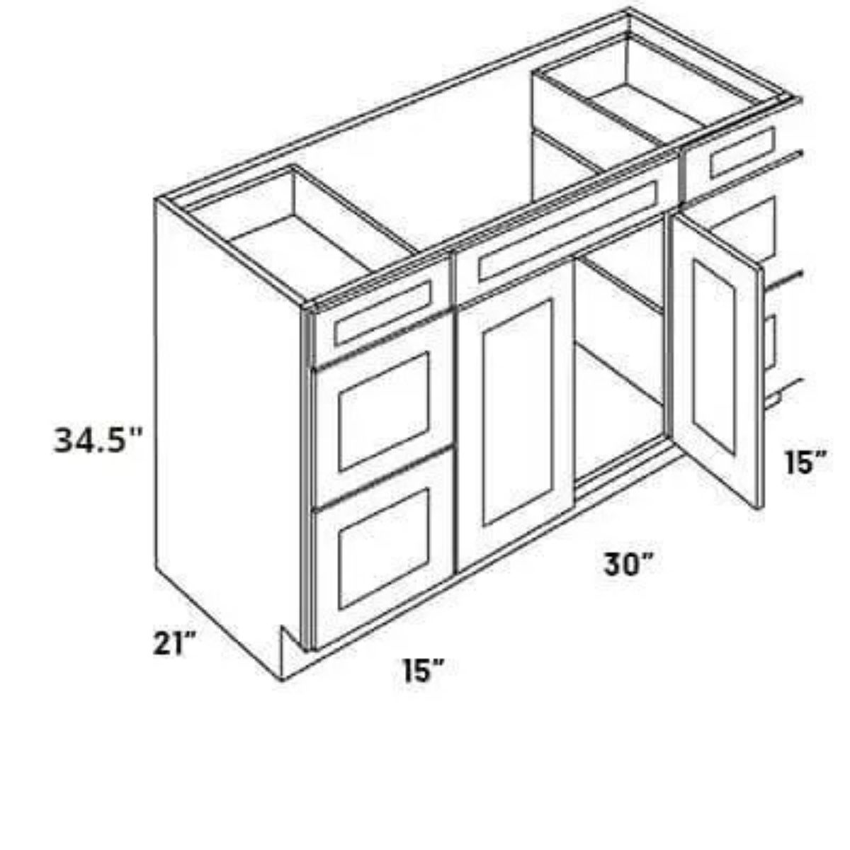 RTA Luxor Harvest 60 in.x 21 in. Double Door and Four Drawer Vanity Sink Base
