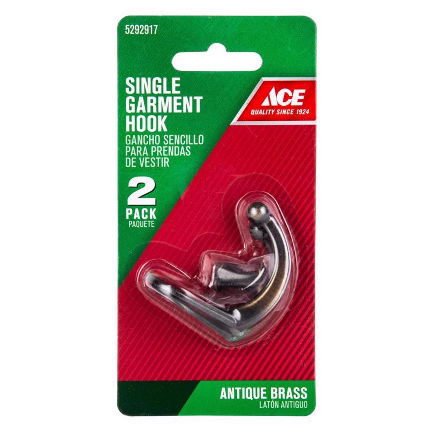 Ace 1-3/4 in. L Antique Brass Gold Brass Small Single Garment Hook 2 pk