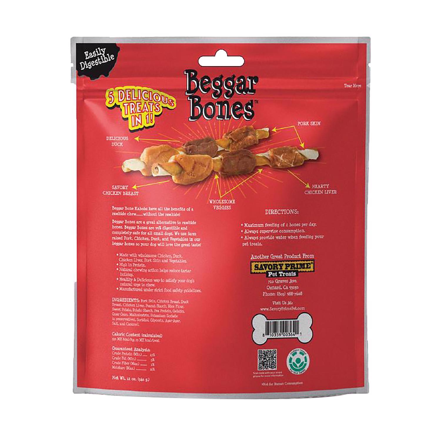 Savory Prime Beggar Bones Kabobs 5-in-1 Flavor Grain Free Chews For Dogs 8 in. 18 pk