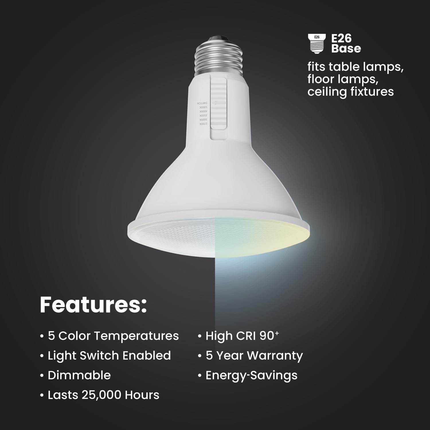 Feit Enhance PAR30 E26 (Medium) LED Bulb Adjustable White 75 Watt Equivalence 2 pk