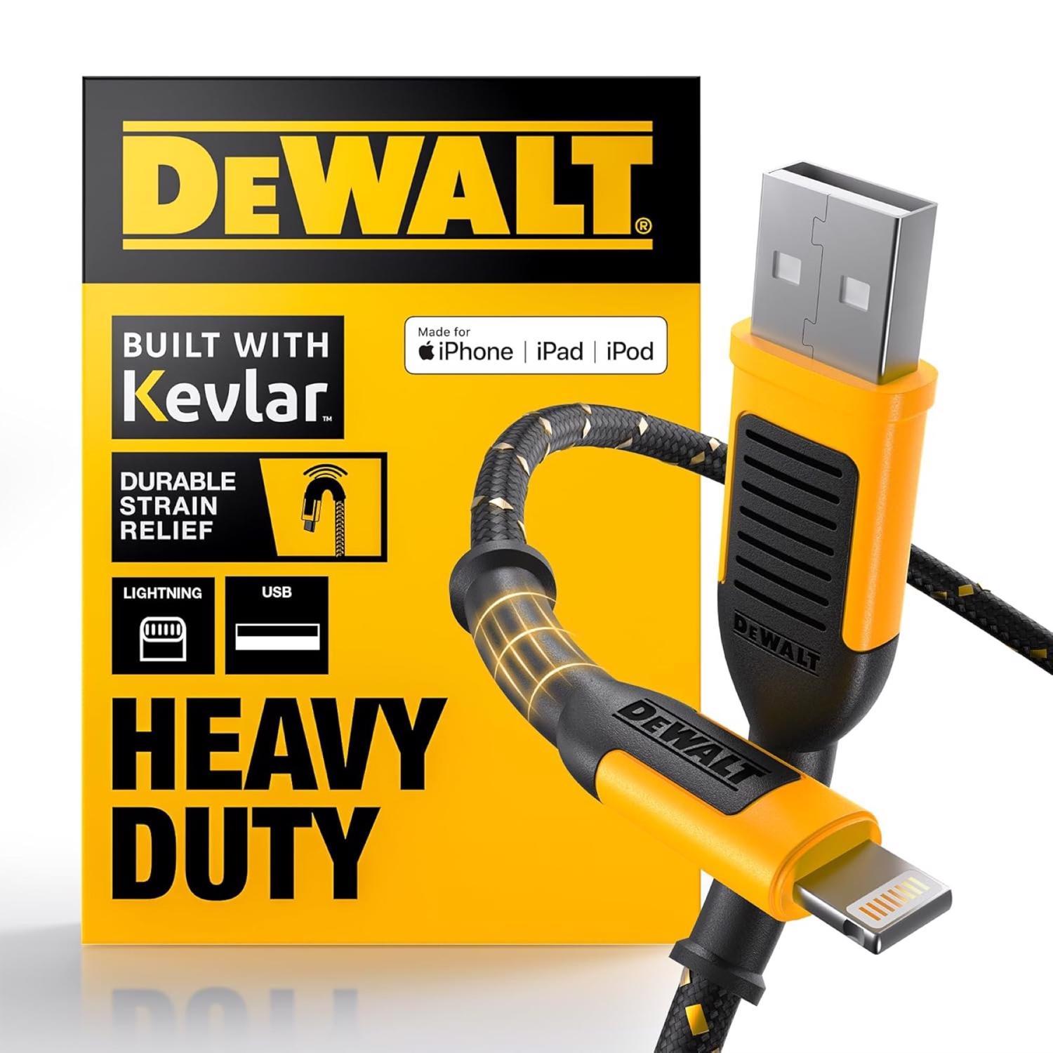 DeWalt Lightning to USB Charge and Sync Cable 6 ft. Black/Yellow