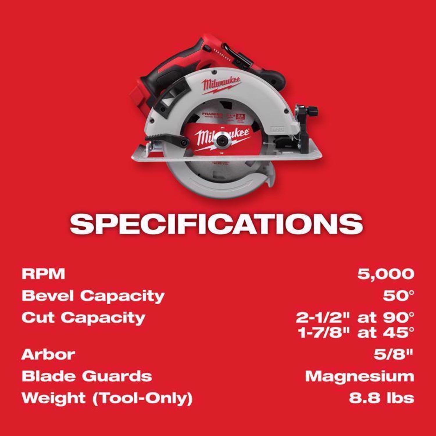 Milwaukee M18 7-1/4 in. Cordless Brushless Circular Saw Tool Only