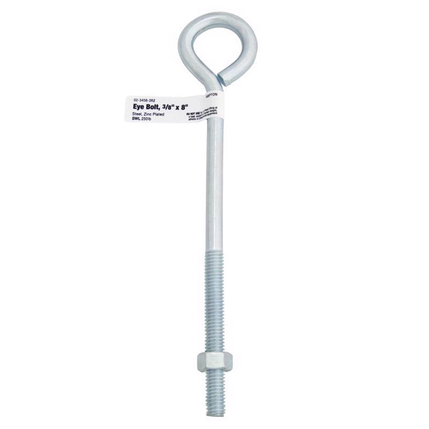 Hampton 3/8 in. X 8 in. L Zinc-Plated Steel Eyebolt Nut Included