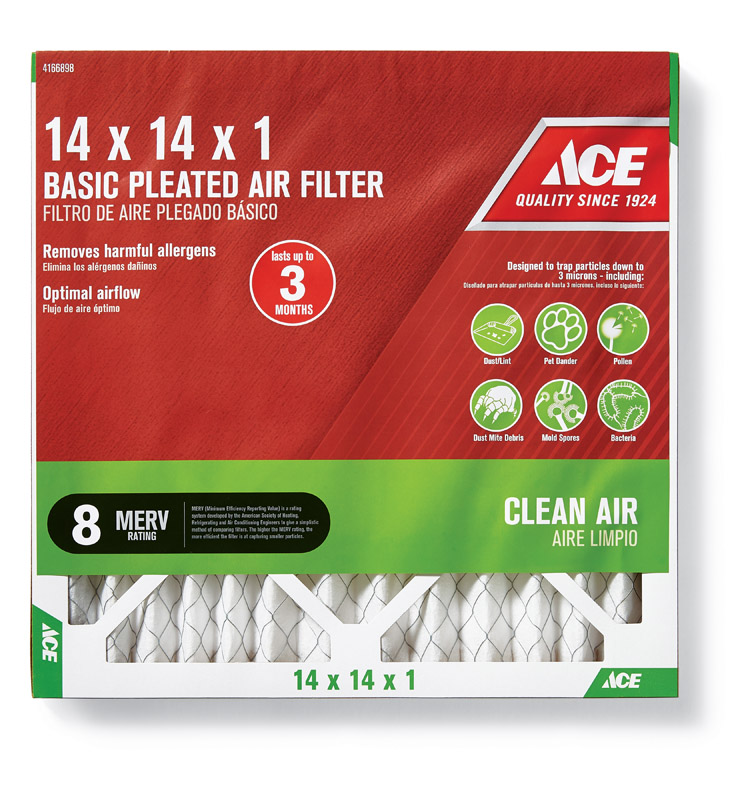 Ace 14 in. W X 14 in. H X 1 in. D Cotton 8 MERV Pleated Air Filter 1 pk