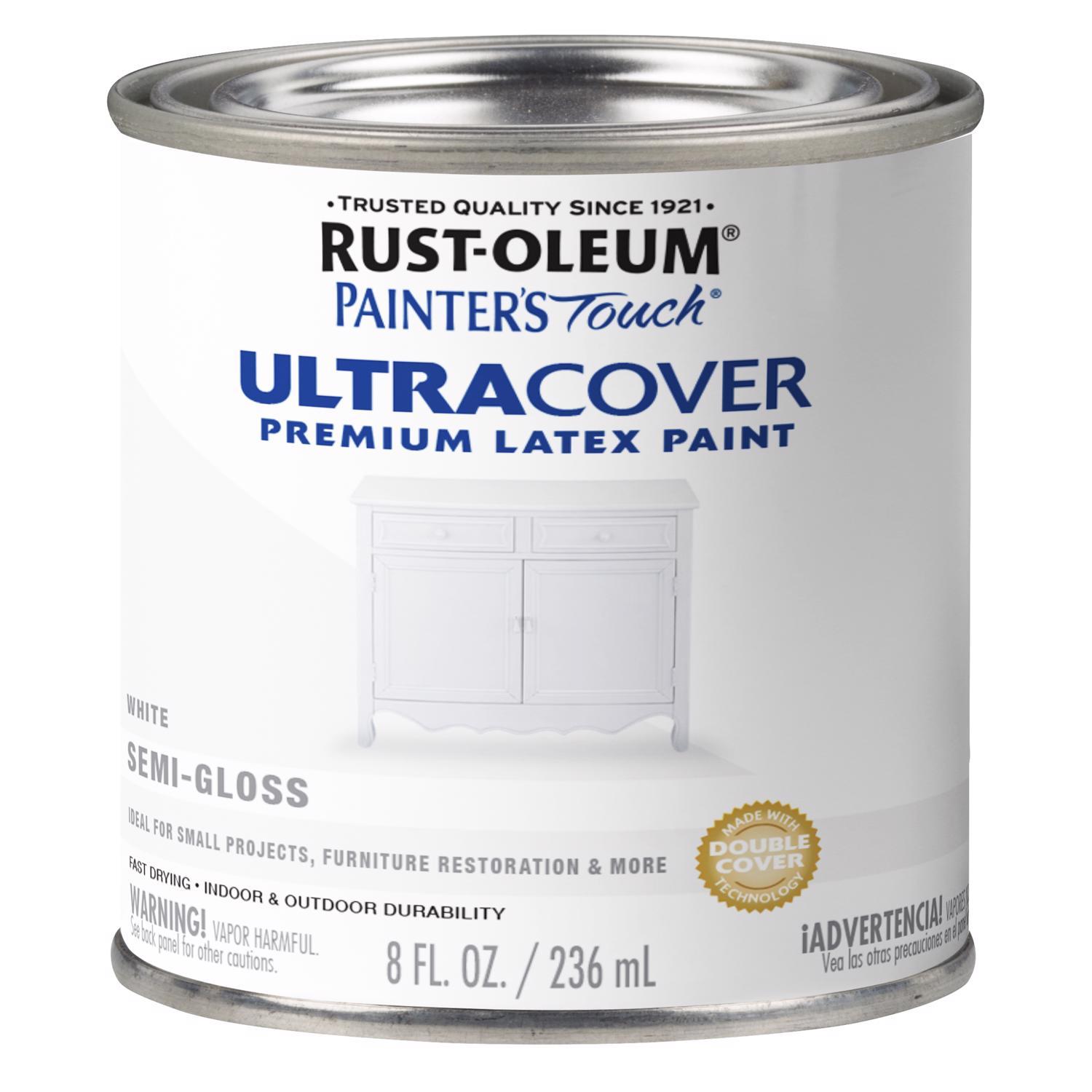 Rust-Oleum Painters Touch Semi-Gloss White Water-Based Ultra Cover Paint Exterior and Interior 0.5 p