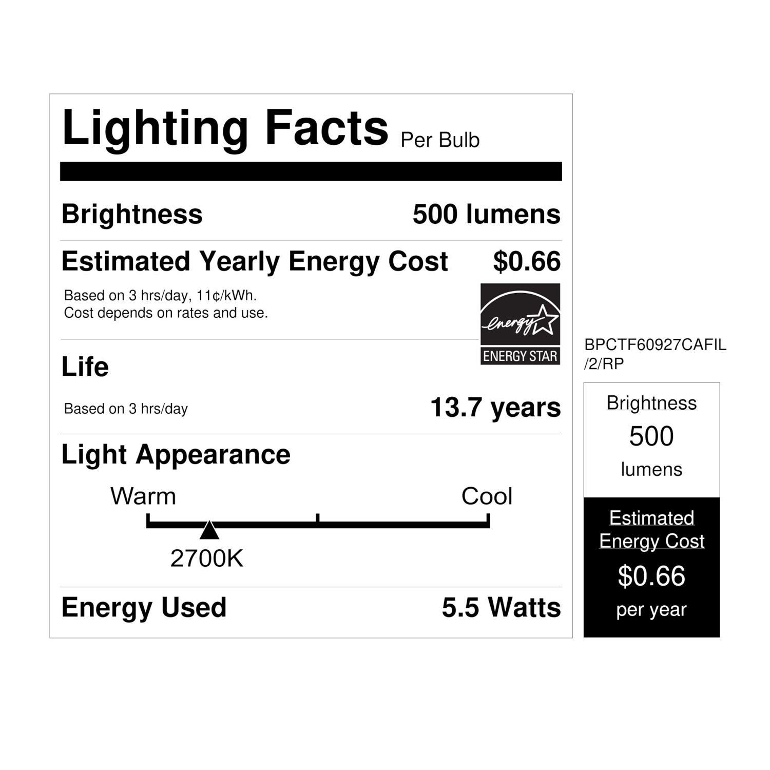 Feit Enhance Blunt Tip E12 (Candelabra) Filament LED Bulb Soft White 60 Watt Equivalence 2 pk