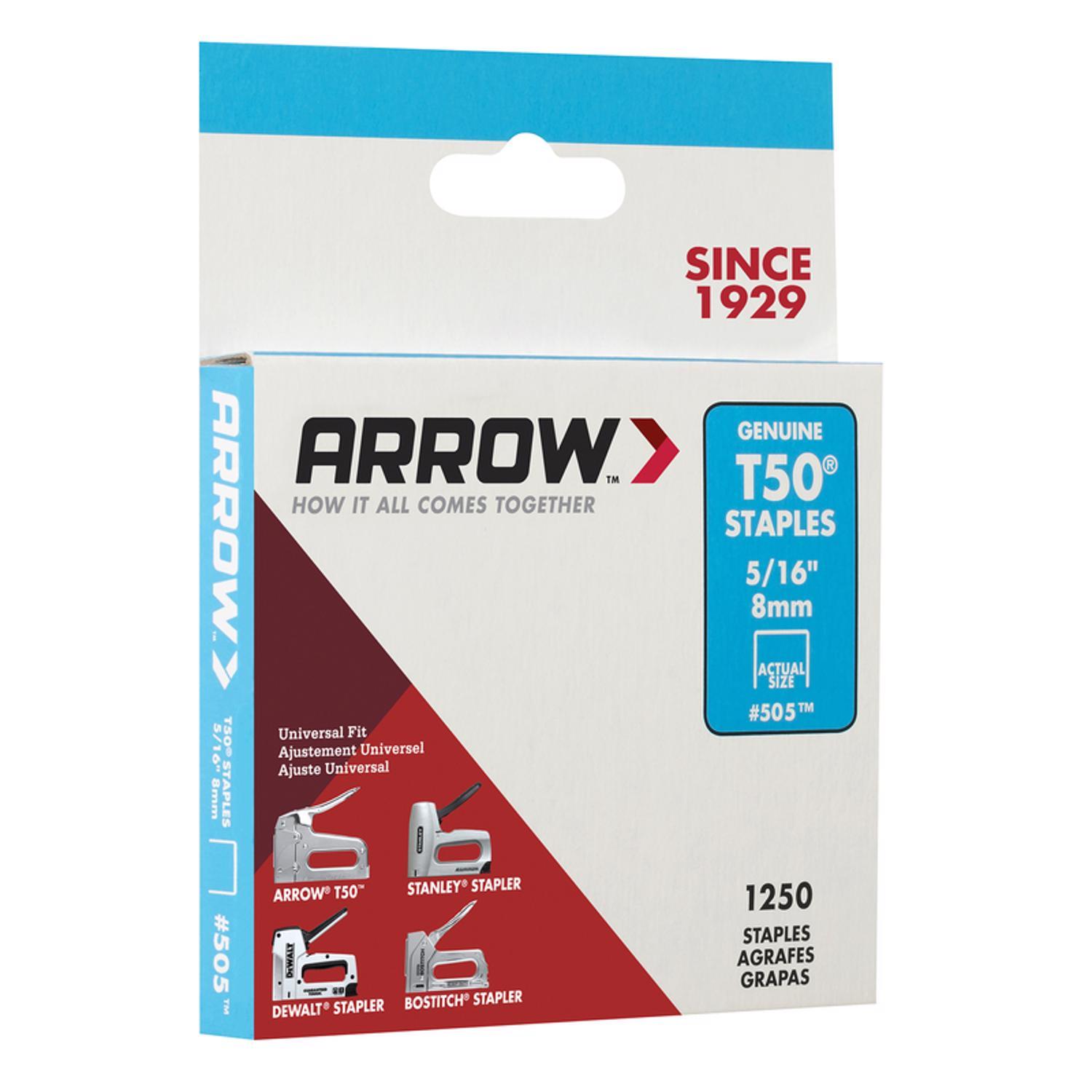 Arrow T50 3/8 in. W X 5/16 in. L 18 Ga. Flat Crown Heavy Duty Staples 1250 pk