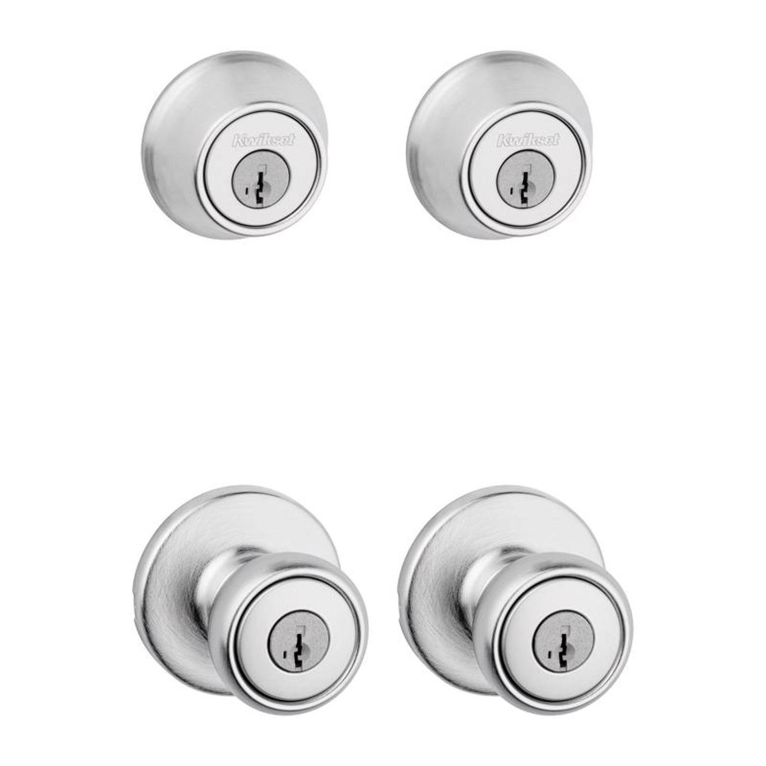 Kwikset Tylo Satin Chrome Deadbolt and Entry Door Knob 1-3/4 in.
