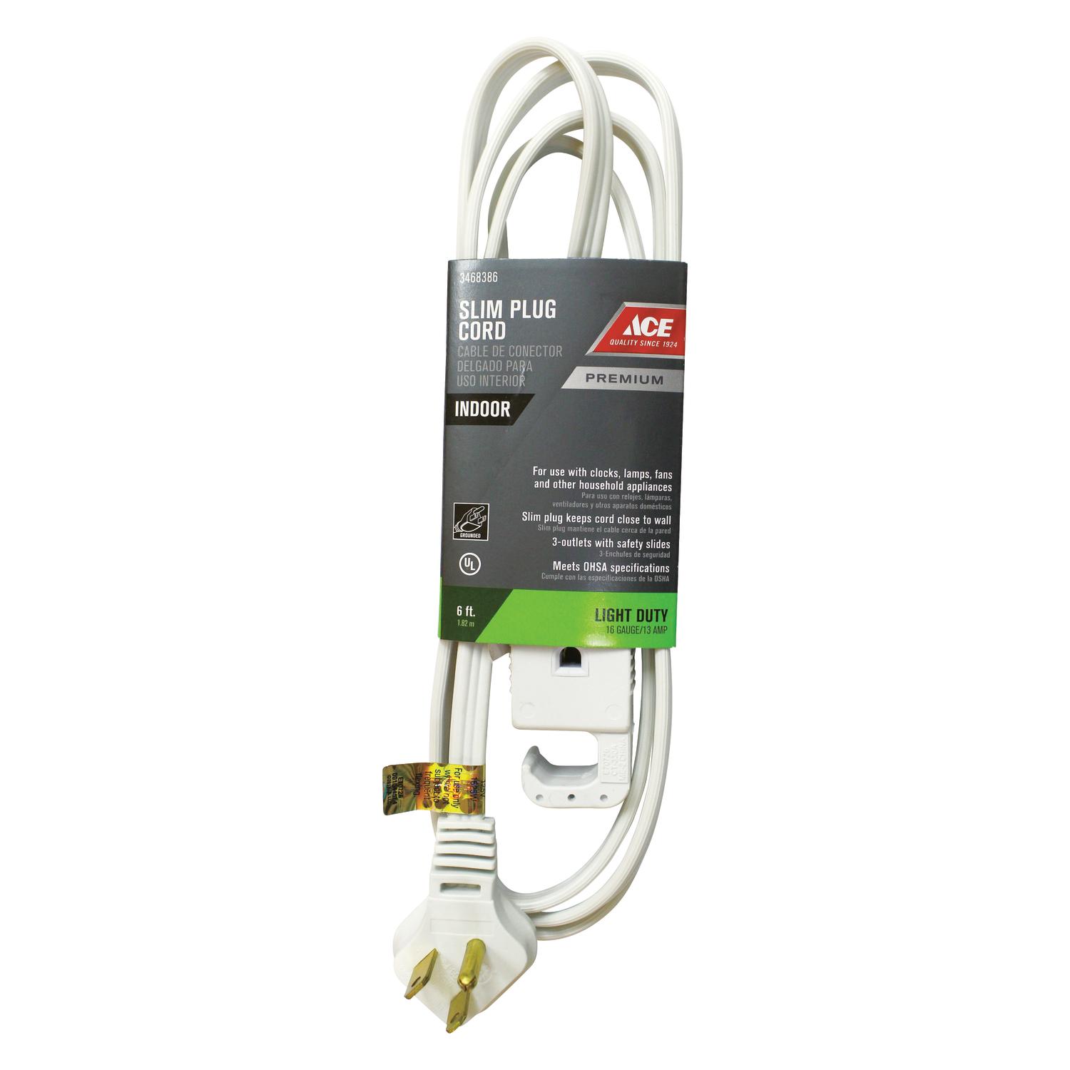 Ace Indoor 6 ft. L White Extension Cord 16/3 SPT-3